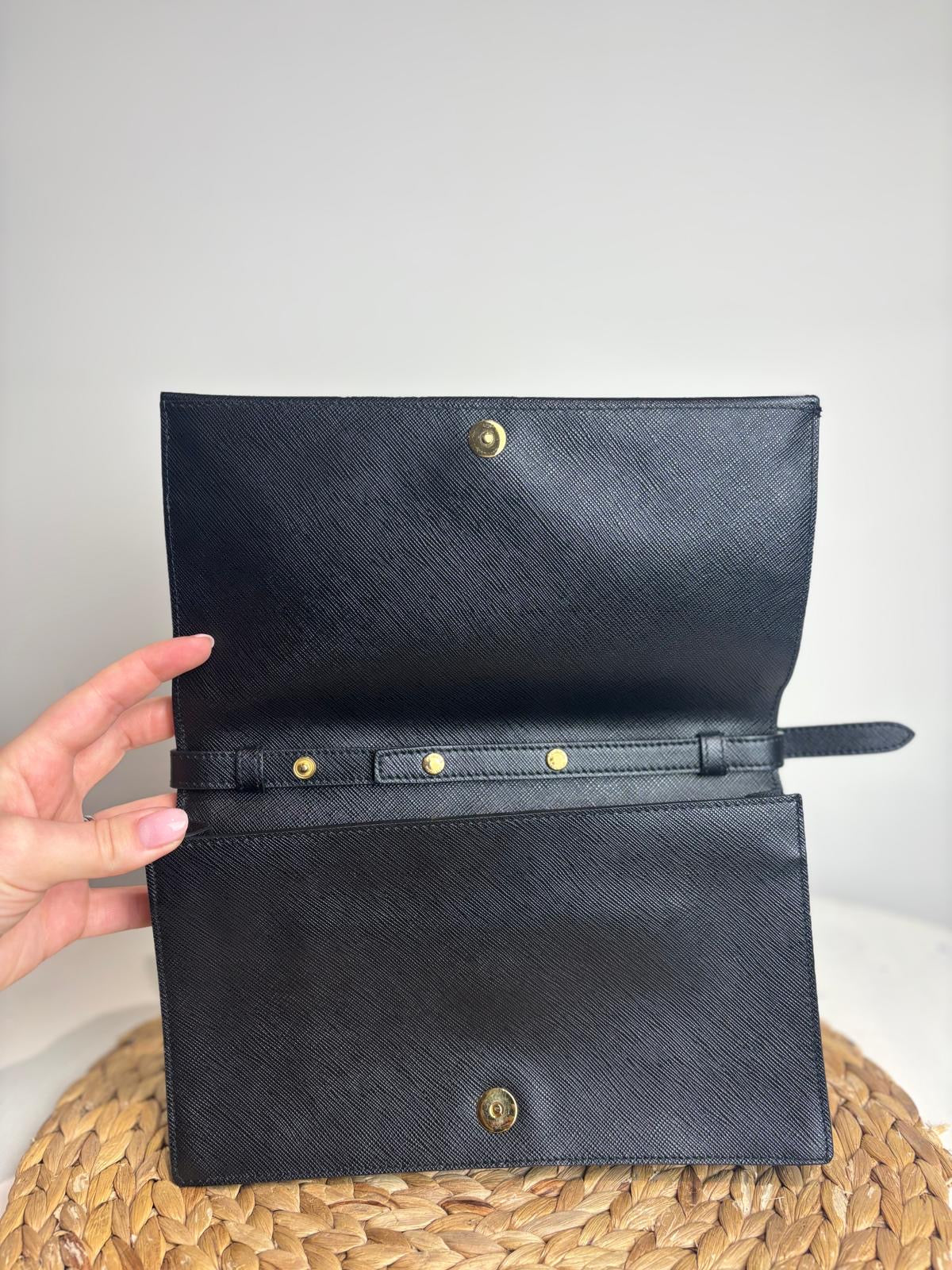 Prada Black Saffiano Leather Pouchette