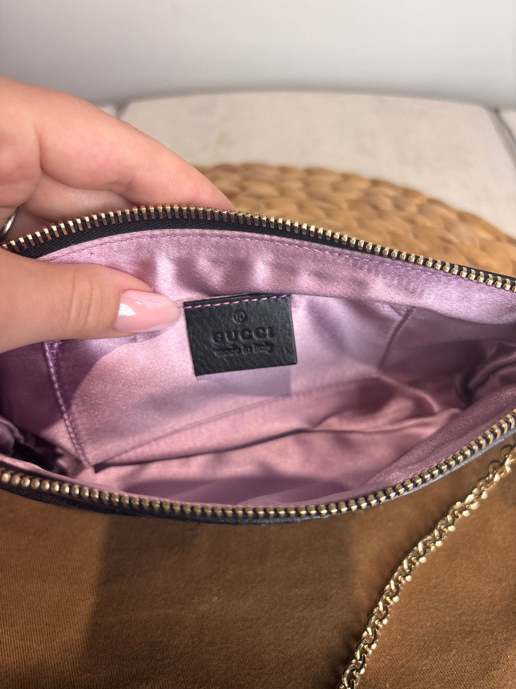 GUCCI Charm Chain Satin Pouchette