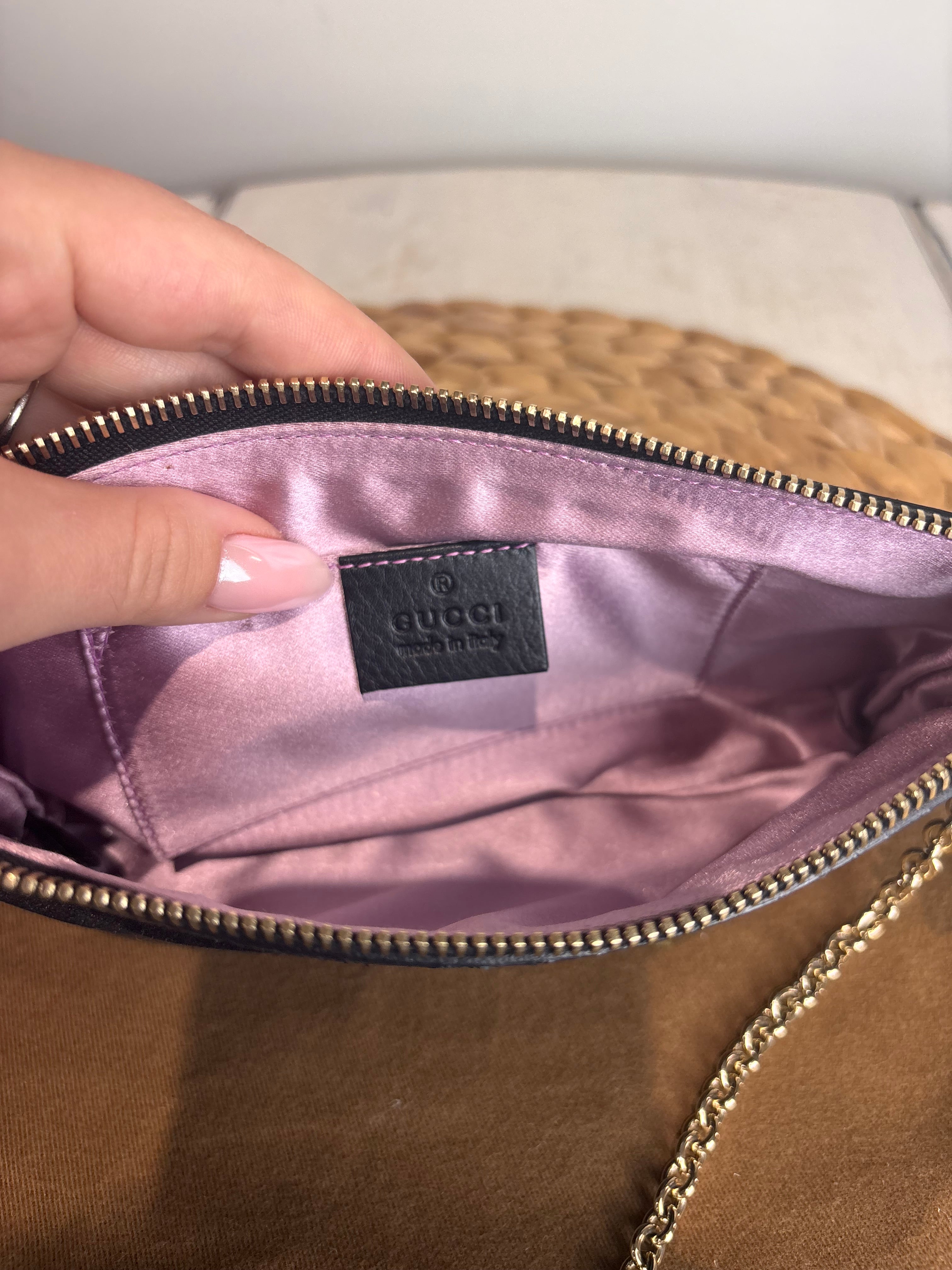 GUCCI Charm Chain Satin Pouchette