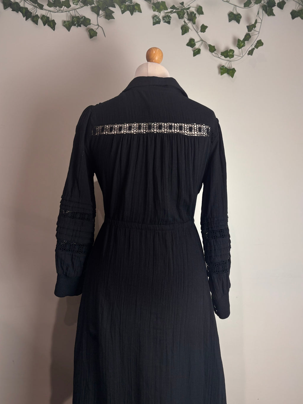 ME+EM Black Cheesecloth Drawstring Maxi Dress