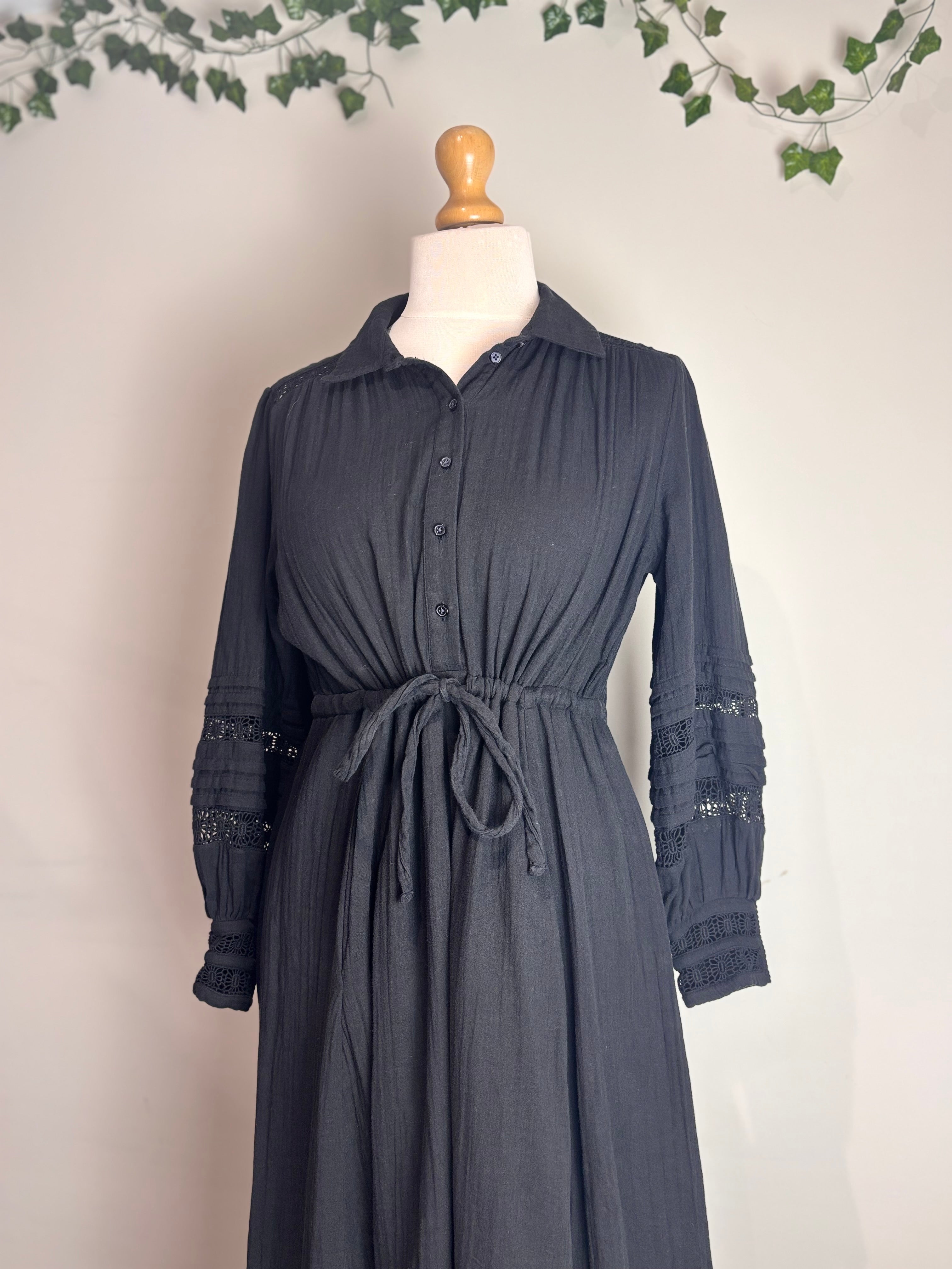ME+EM Black Cheesecloth Drawstring Maxi Dress