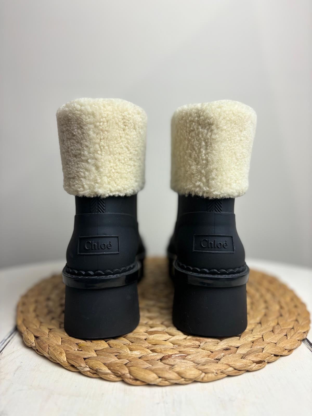 Chloe Black Raina Shearling Trimmed Ankle Boots