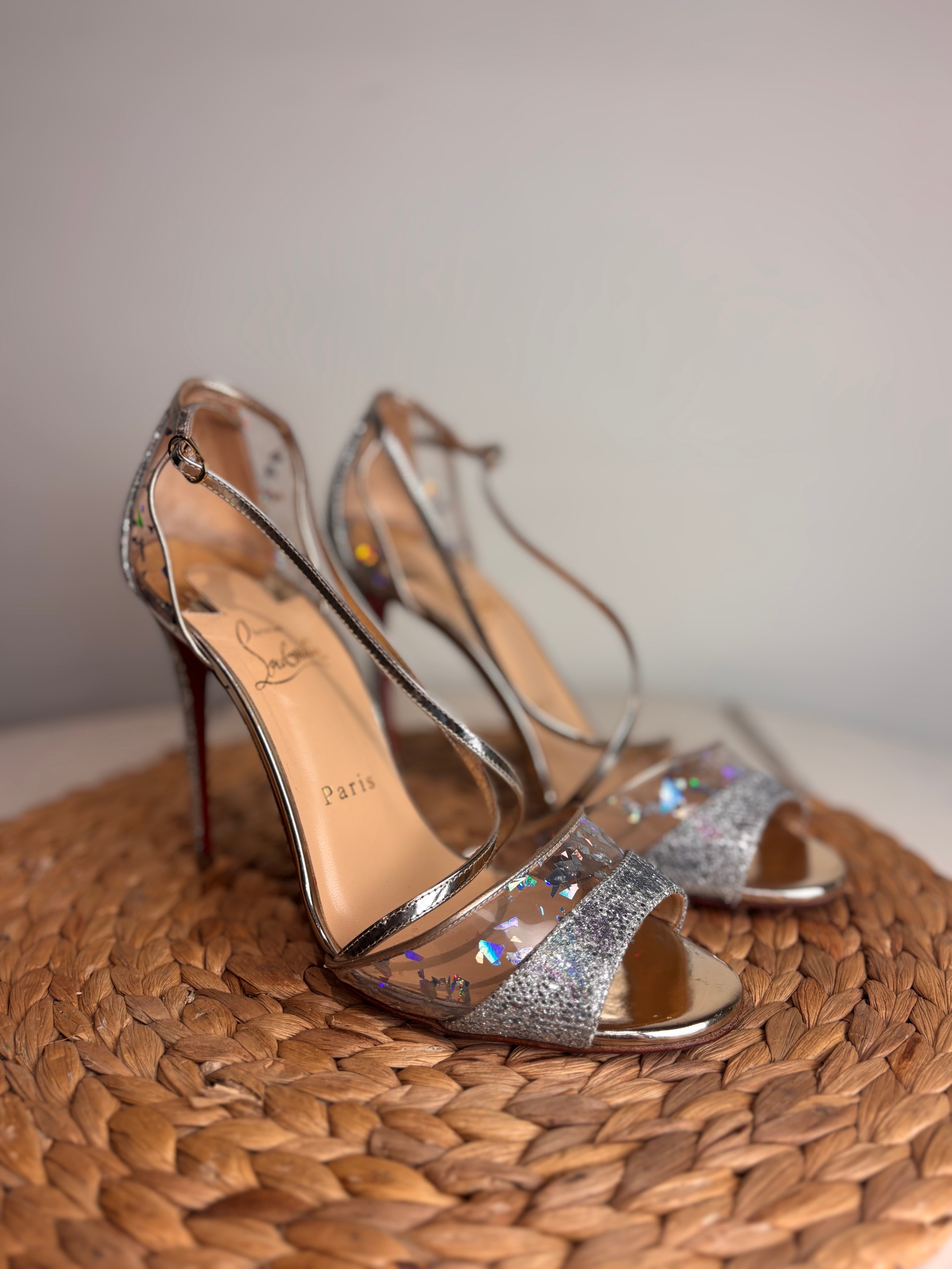 Christian Louboutin Slikova 100 Heels (Glitter Iridescent PVC)