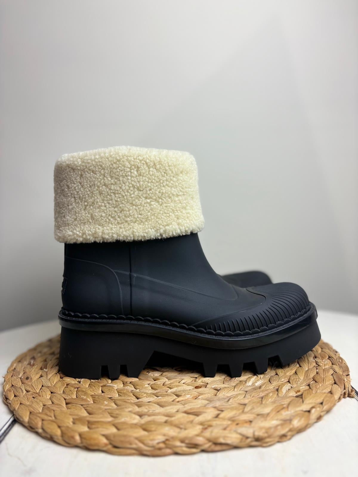 Chloe Black Raina Shearling Trimmed Ankle Boots
