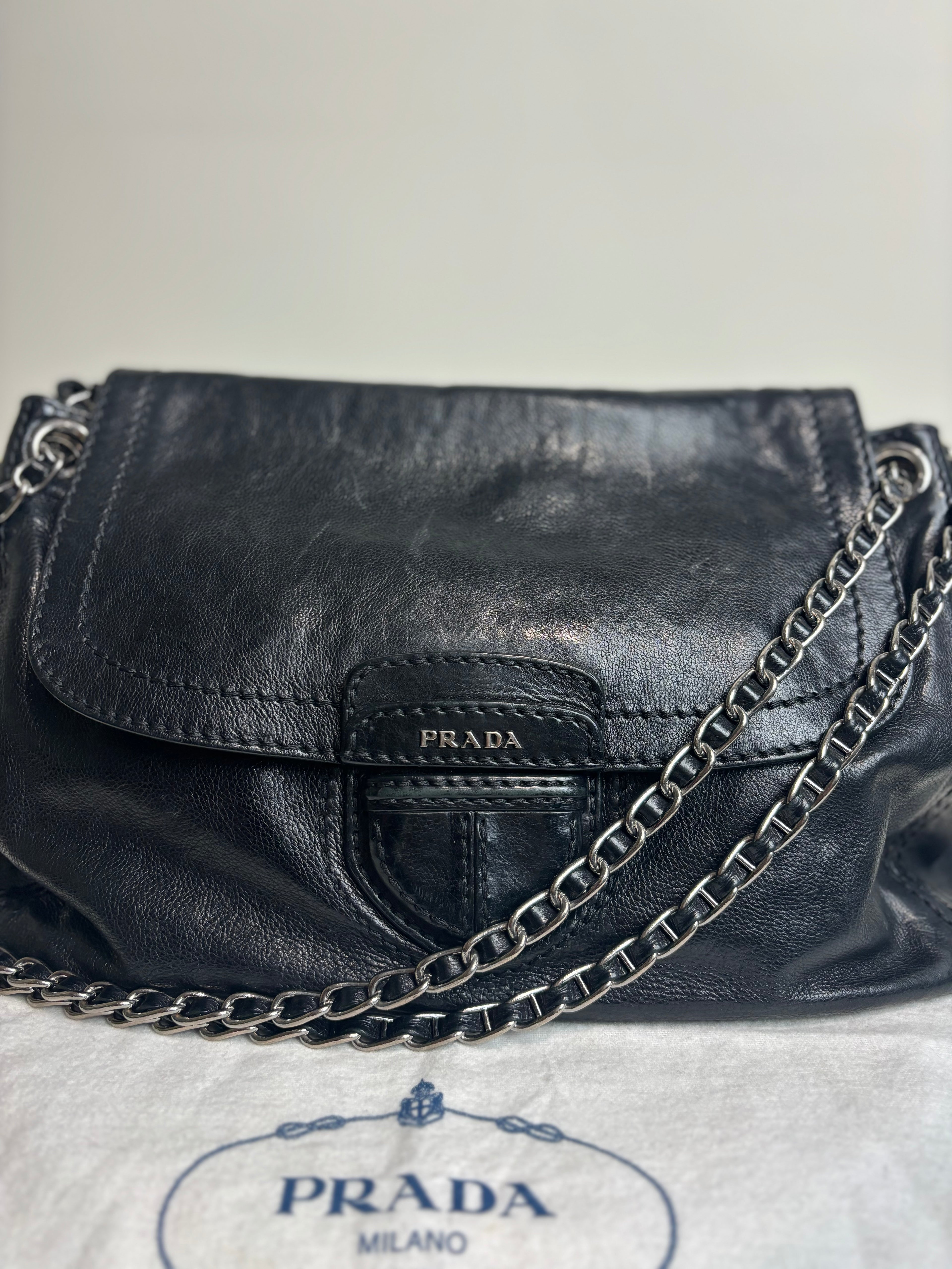 Prada Leather Flap Chain Shoulder Bag