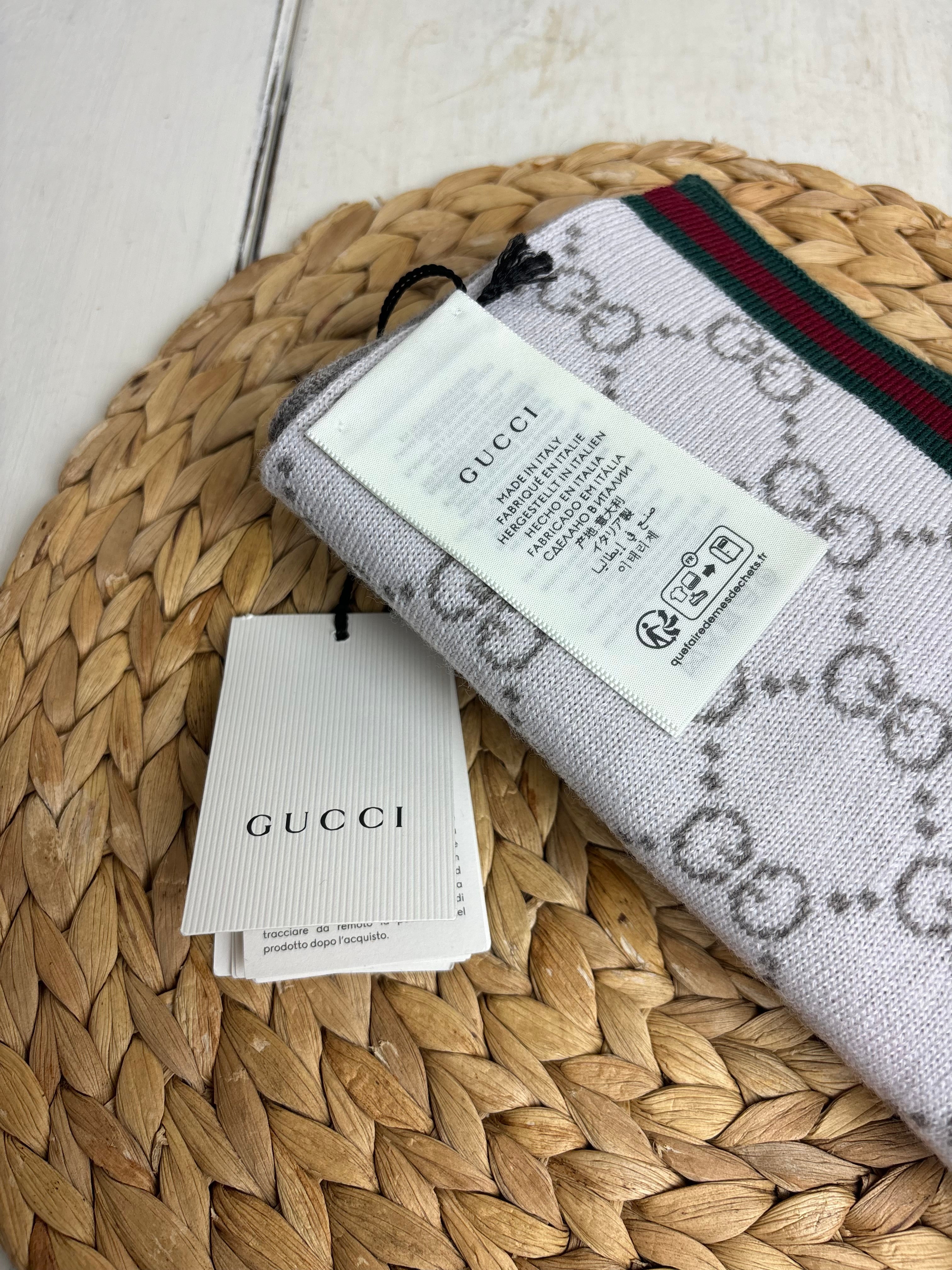 Gucci Wool Tricot GG Monogram Web Solange Scarf