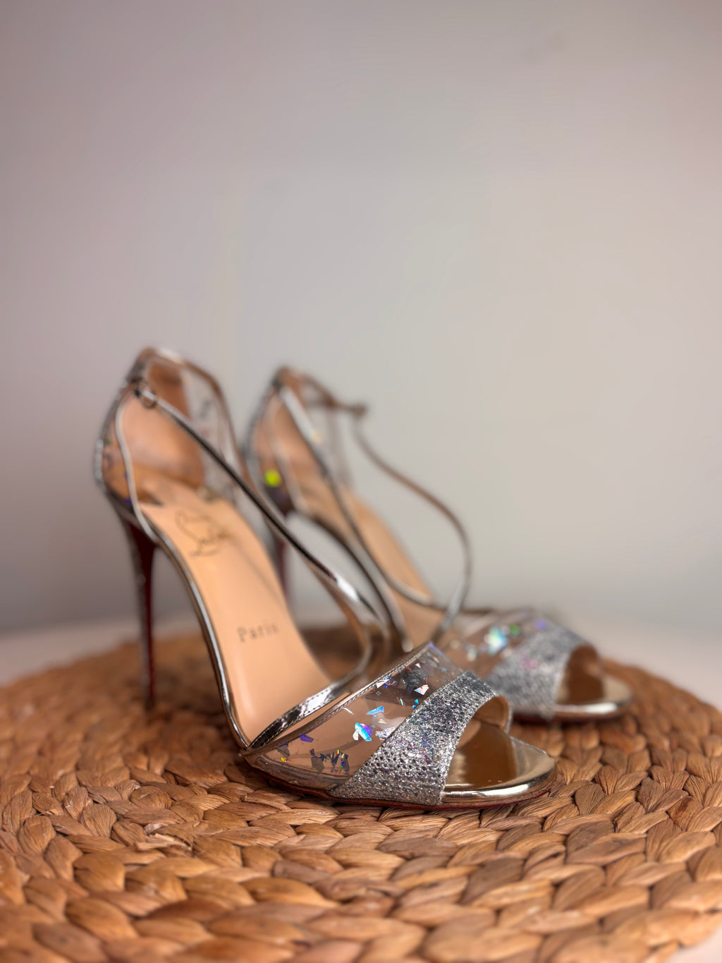Christian Louboutin Slikova 100 Heels (Glitter Iridescent PVC)