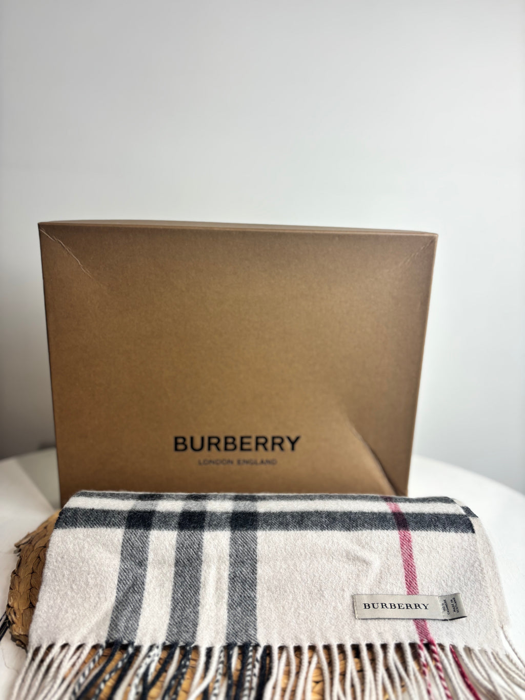 Burberry Vintage Check Cashmere Fringed Scarf