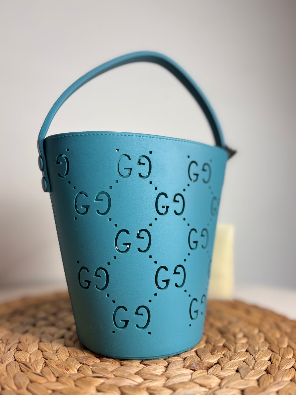 GUCCI Blue GG Perforated Rubber Bucket Bag