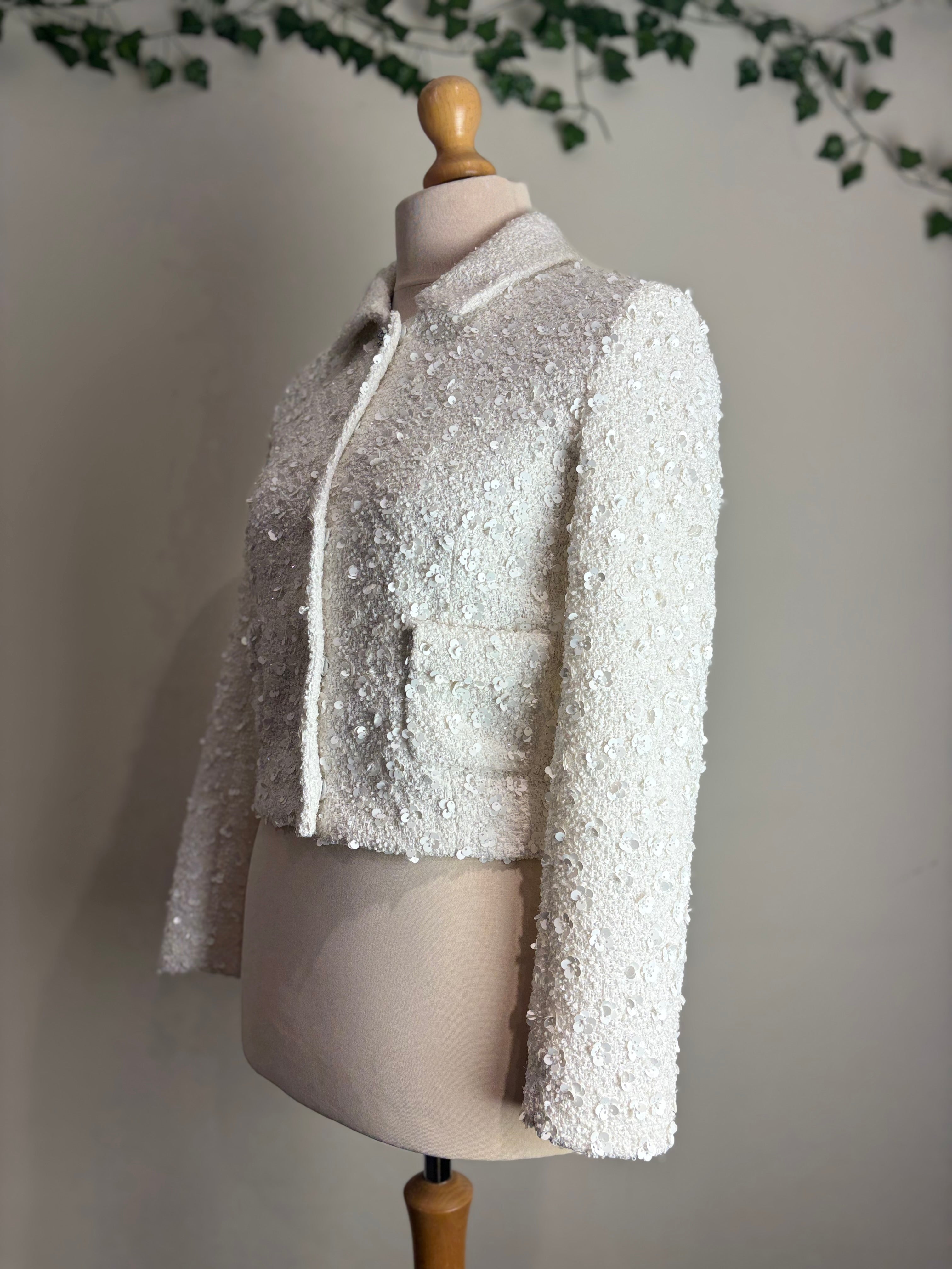 Zara White Sequin Cropped Jacket
