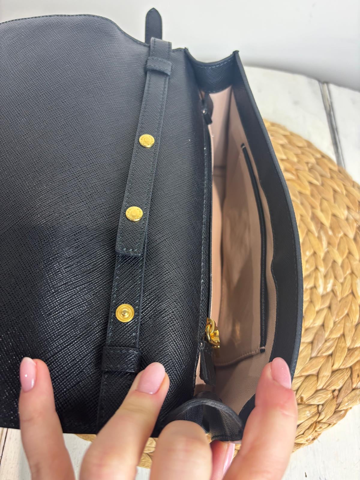 Prada Black Saffiano Leather Pouchette