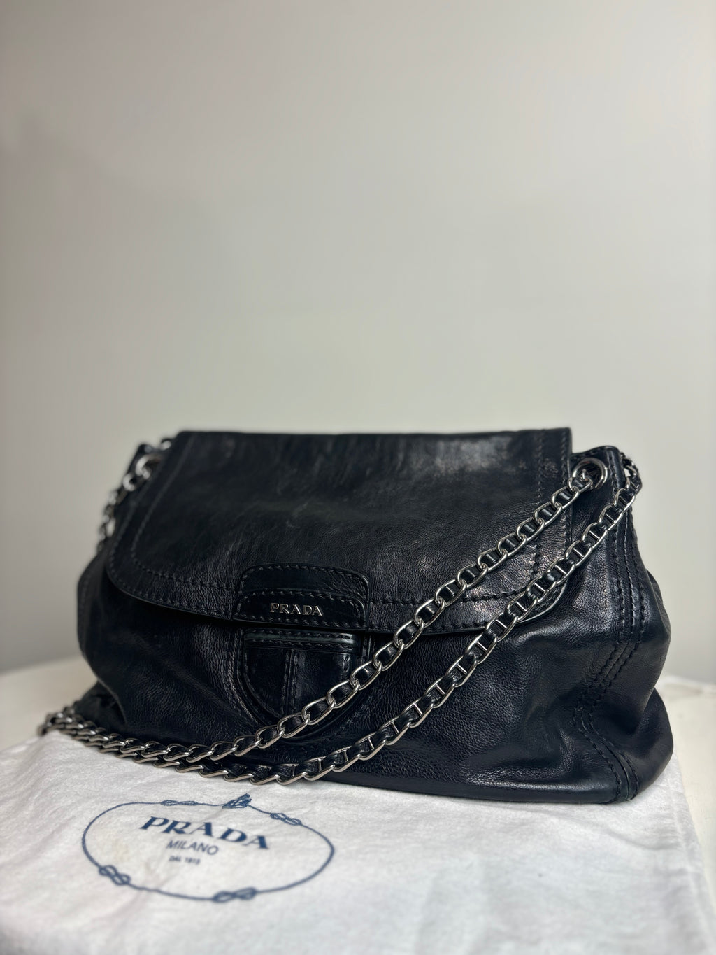 Prada Leather Flap Chain Shoulder Bag