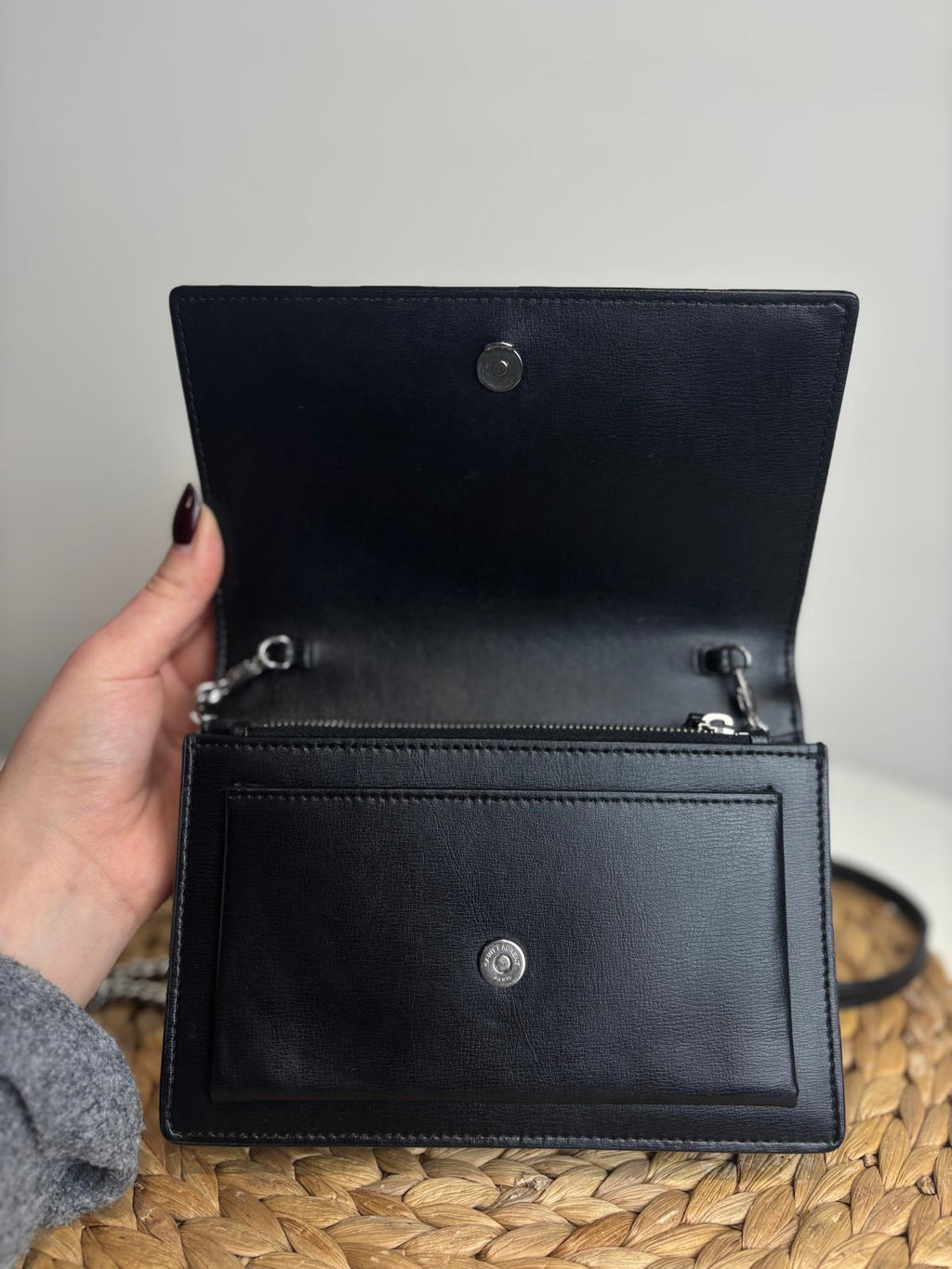 YSL Black Sunset Top Handle Chain Wallet