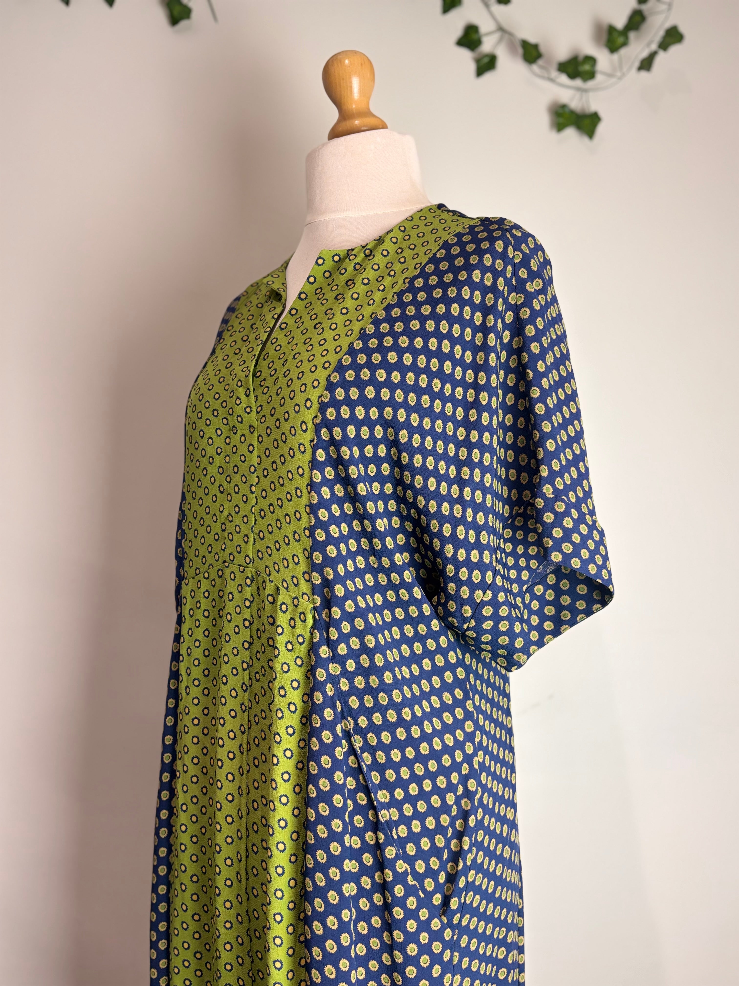 Toast Navy & Green Colour-Block Shift Dress