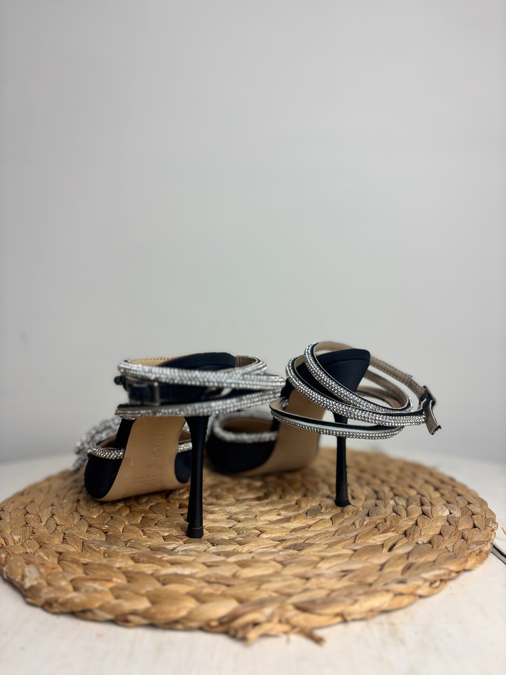 Mach & Mach Double Bow Crystal Satin Heels