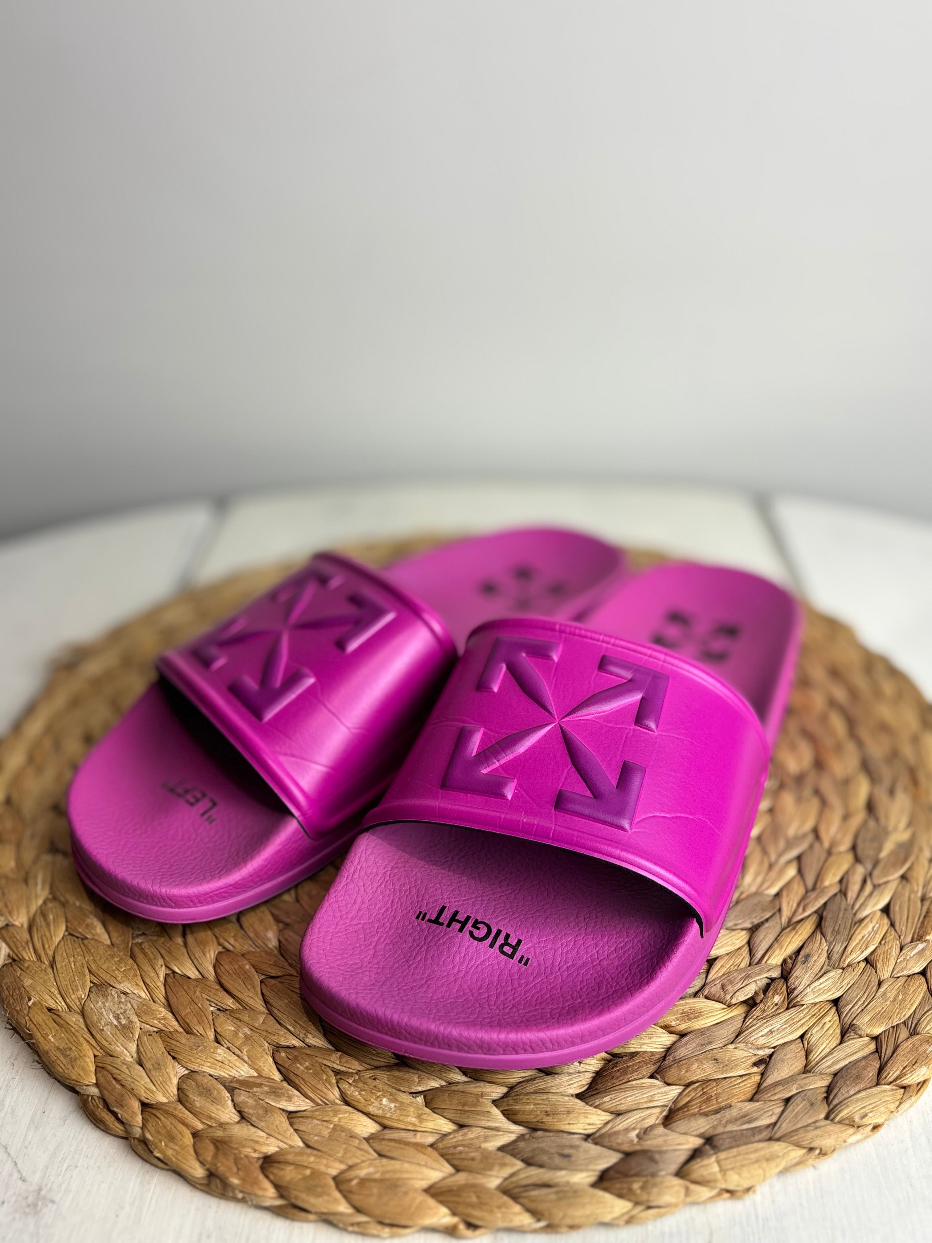 Off-White Arrow Logo Embossed Fuchsia Slides