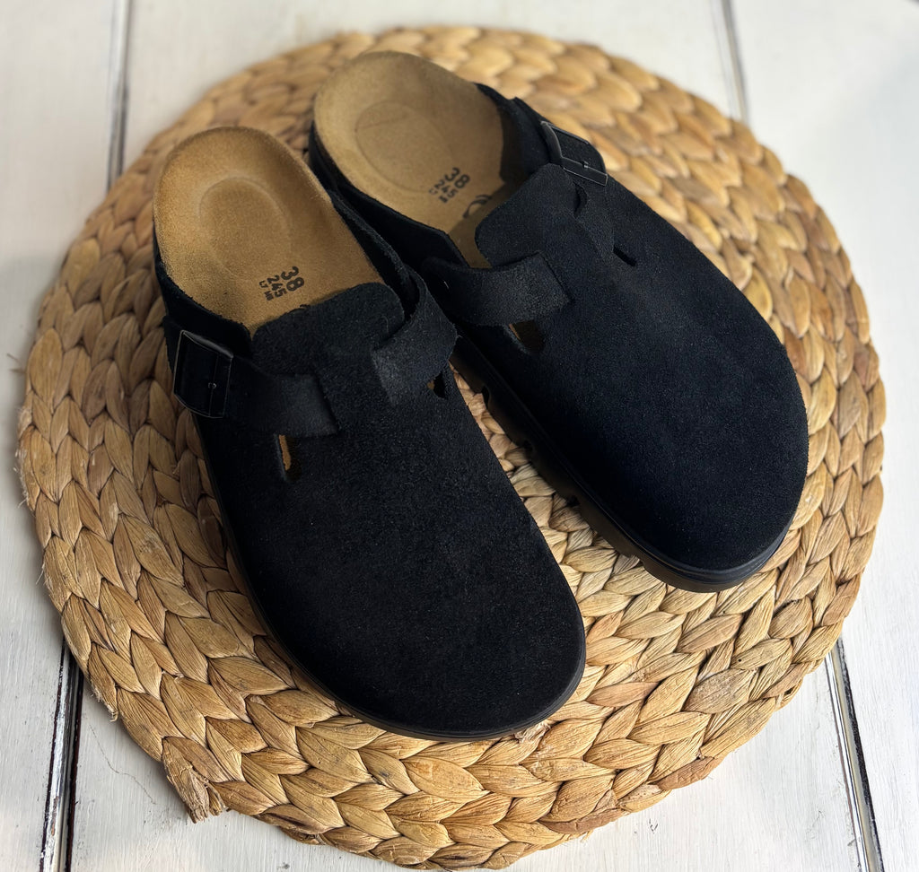 Birkenstock Papilo Boston Black Suede Clogs