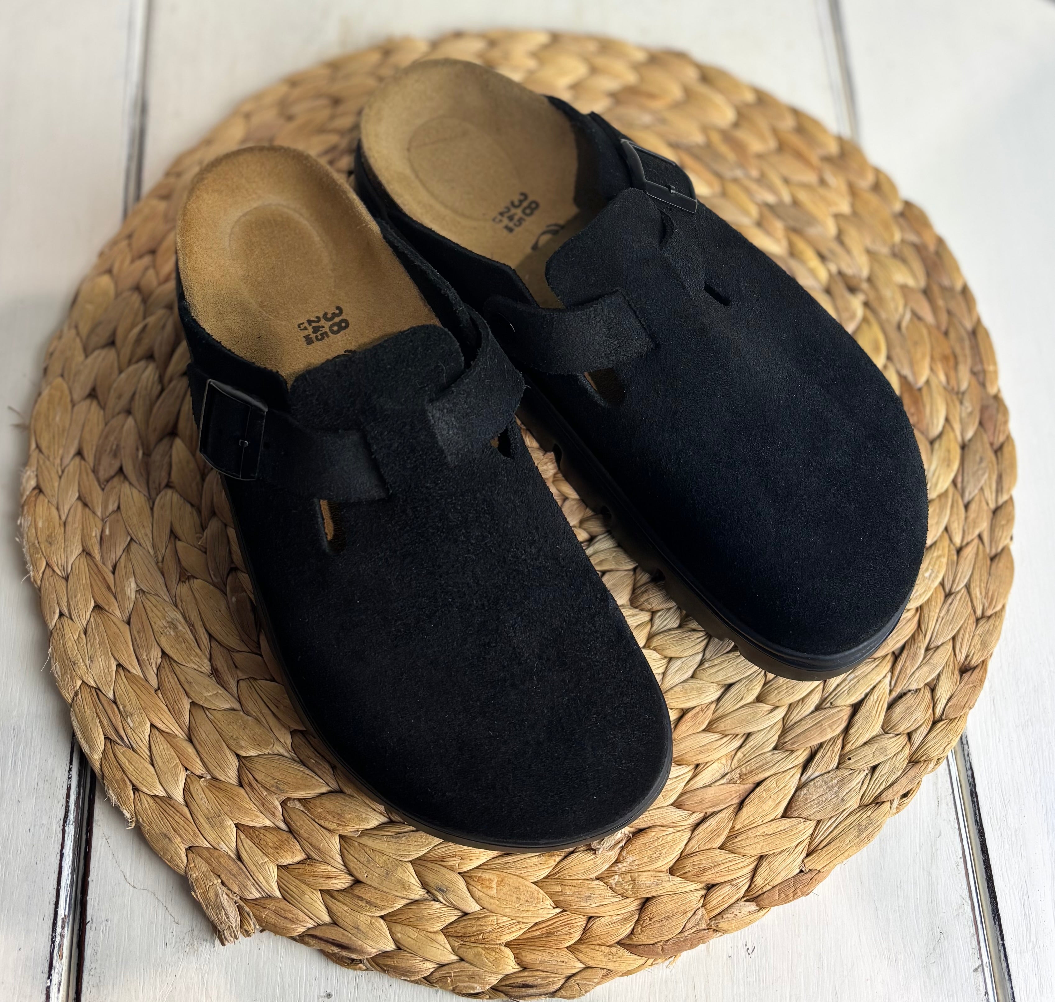 Birkenstock Papilo Boston Black Suede Clogs