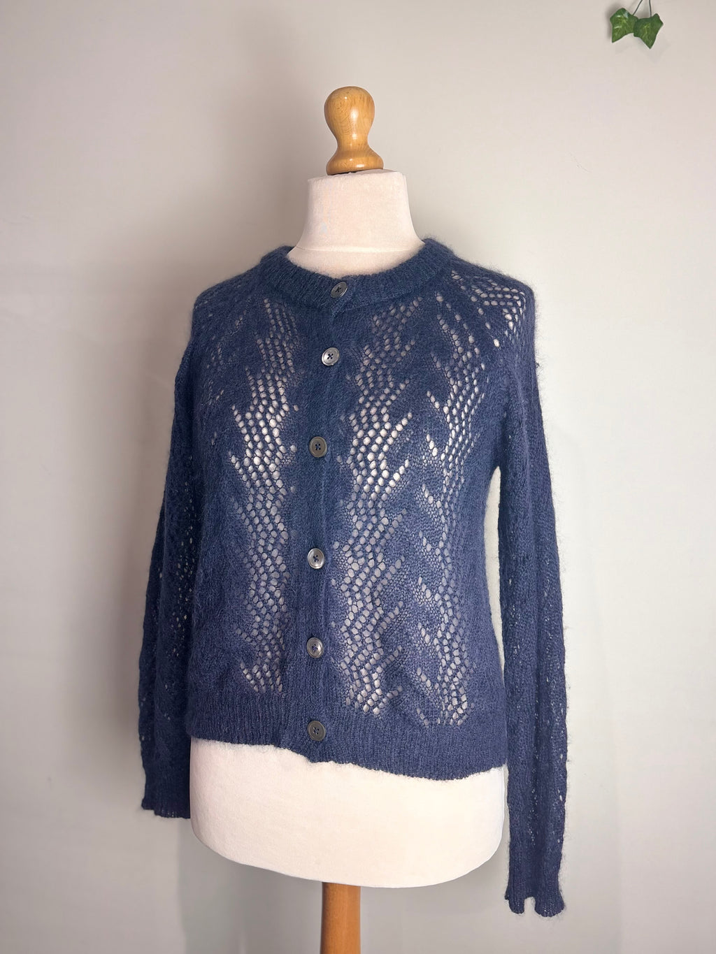 Brora Navy Lace Wool Cardigan