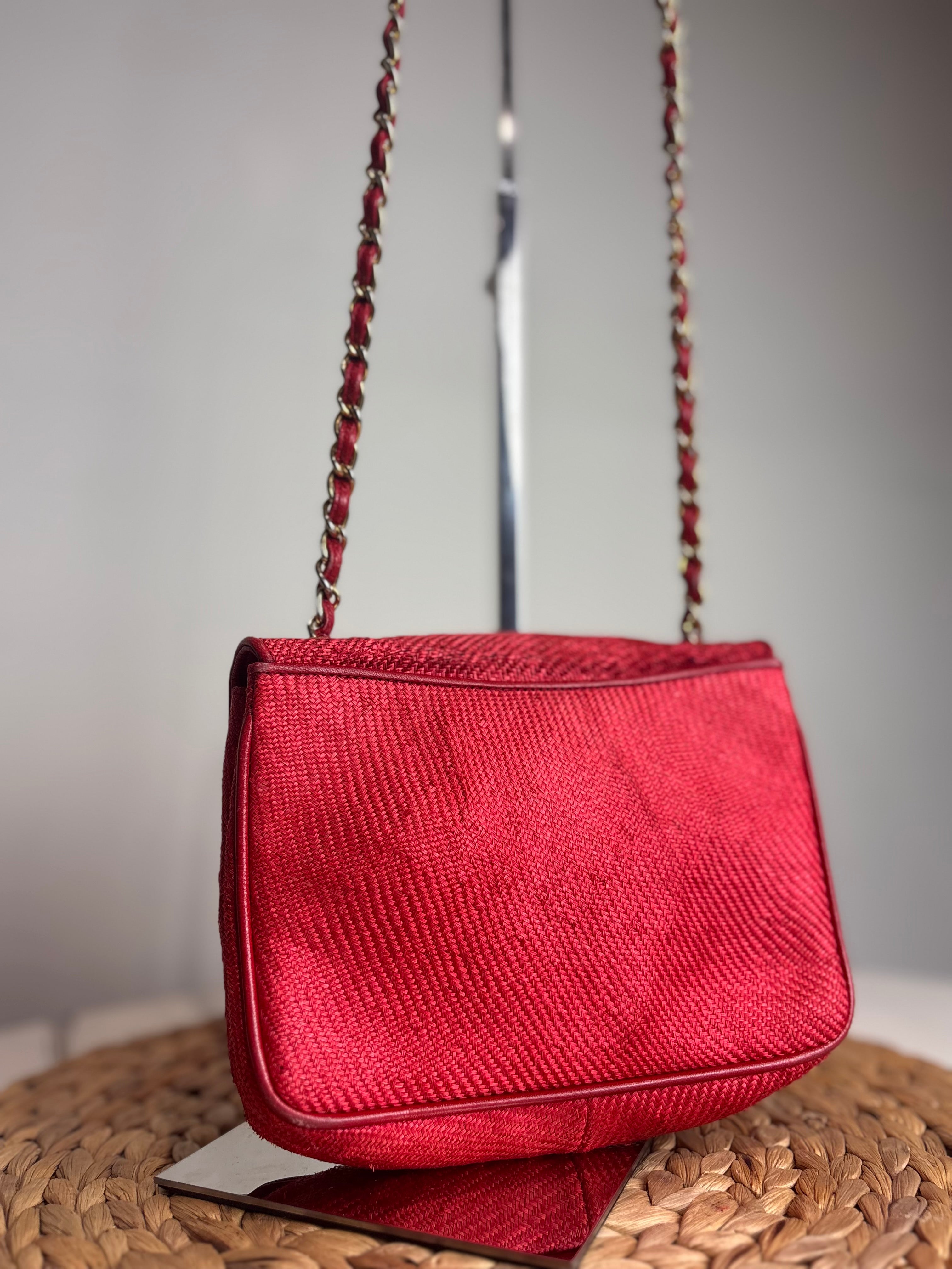 Chanel Red Raffia Mania Shoulder Bag (22K-24K Gold Hardware)
