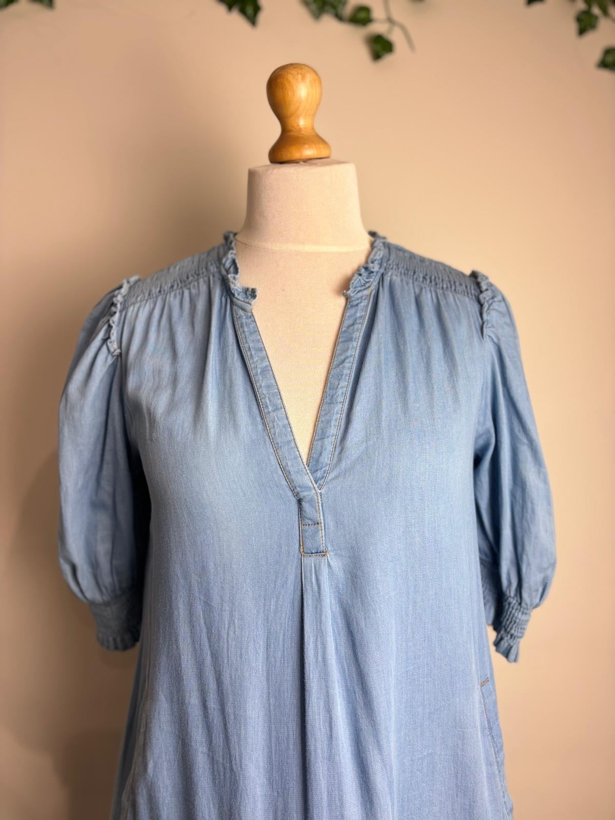 ME+EM Ruched Cotton-Chambray Midi Dress