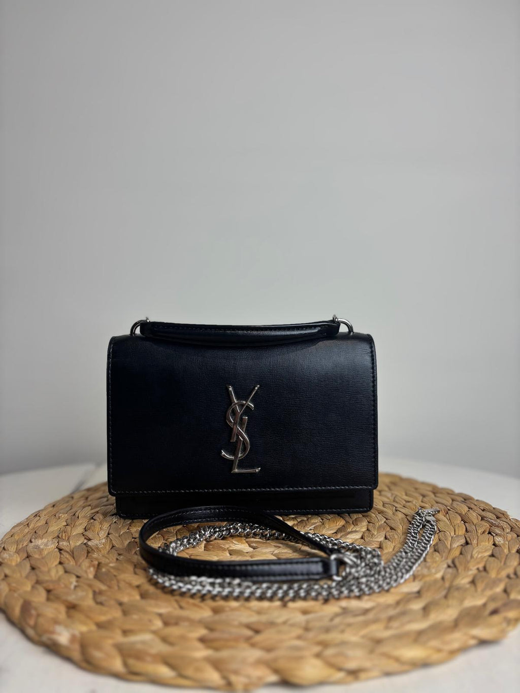 YSL Black Sunset Top Handle Chain Wallet