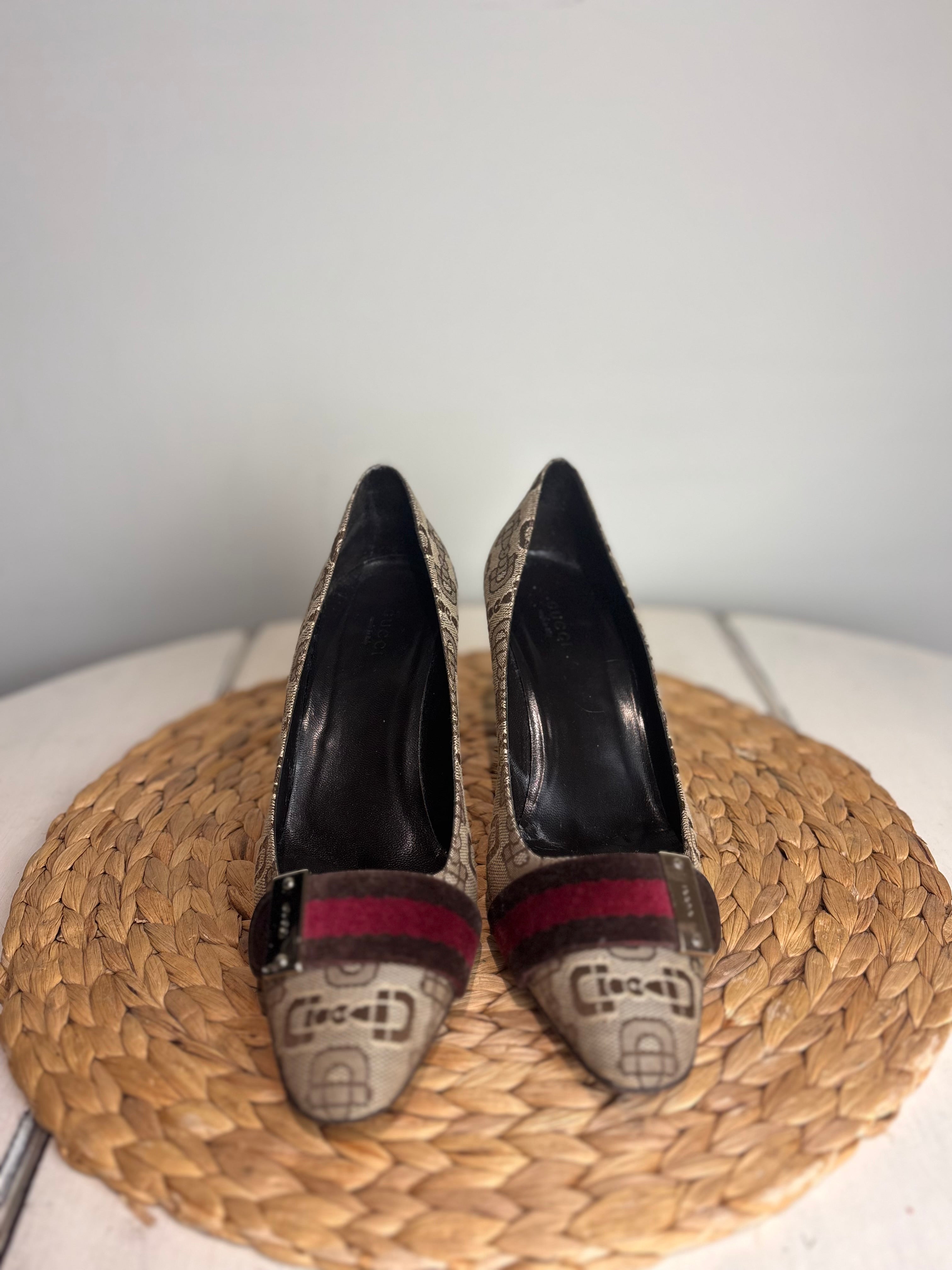 GUCCI GG Monogram Horsebit Velvet Heels