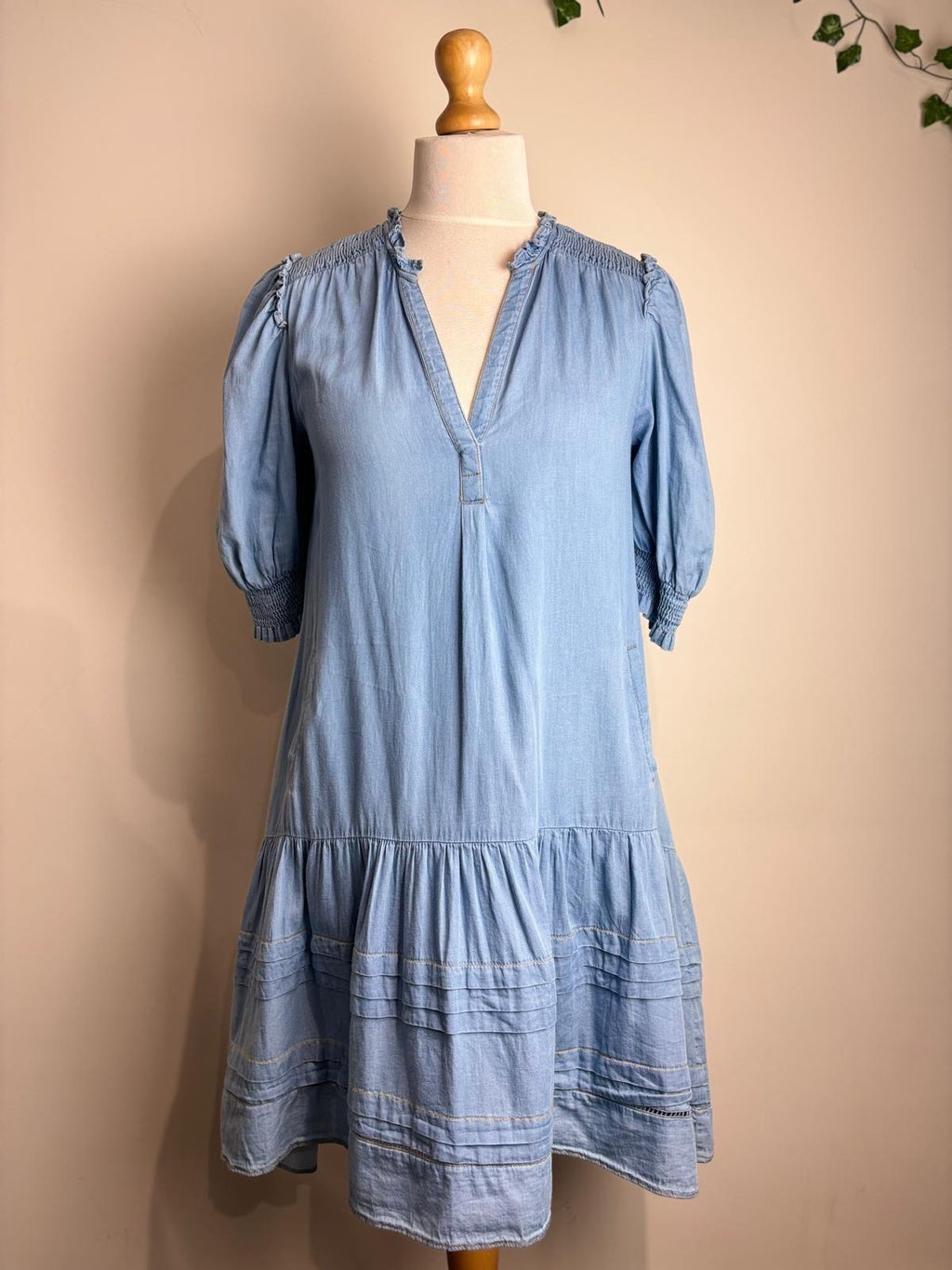 ME+EM Ruched Cotton-Chambray Midi Dress