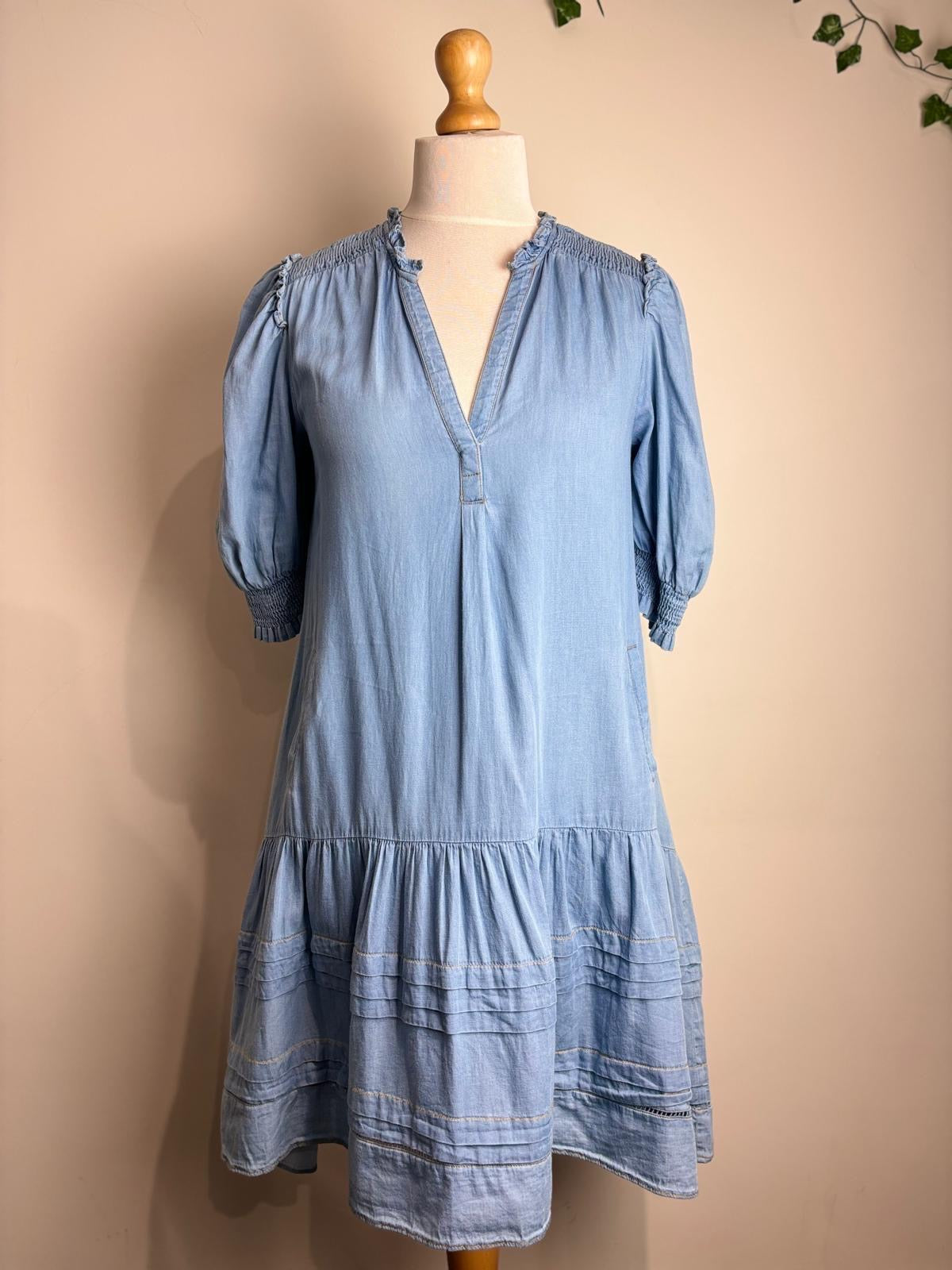 ME+EM Ruched Cotton-Chambray Midi Dress