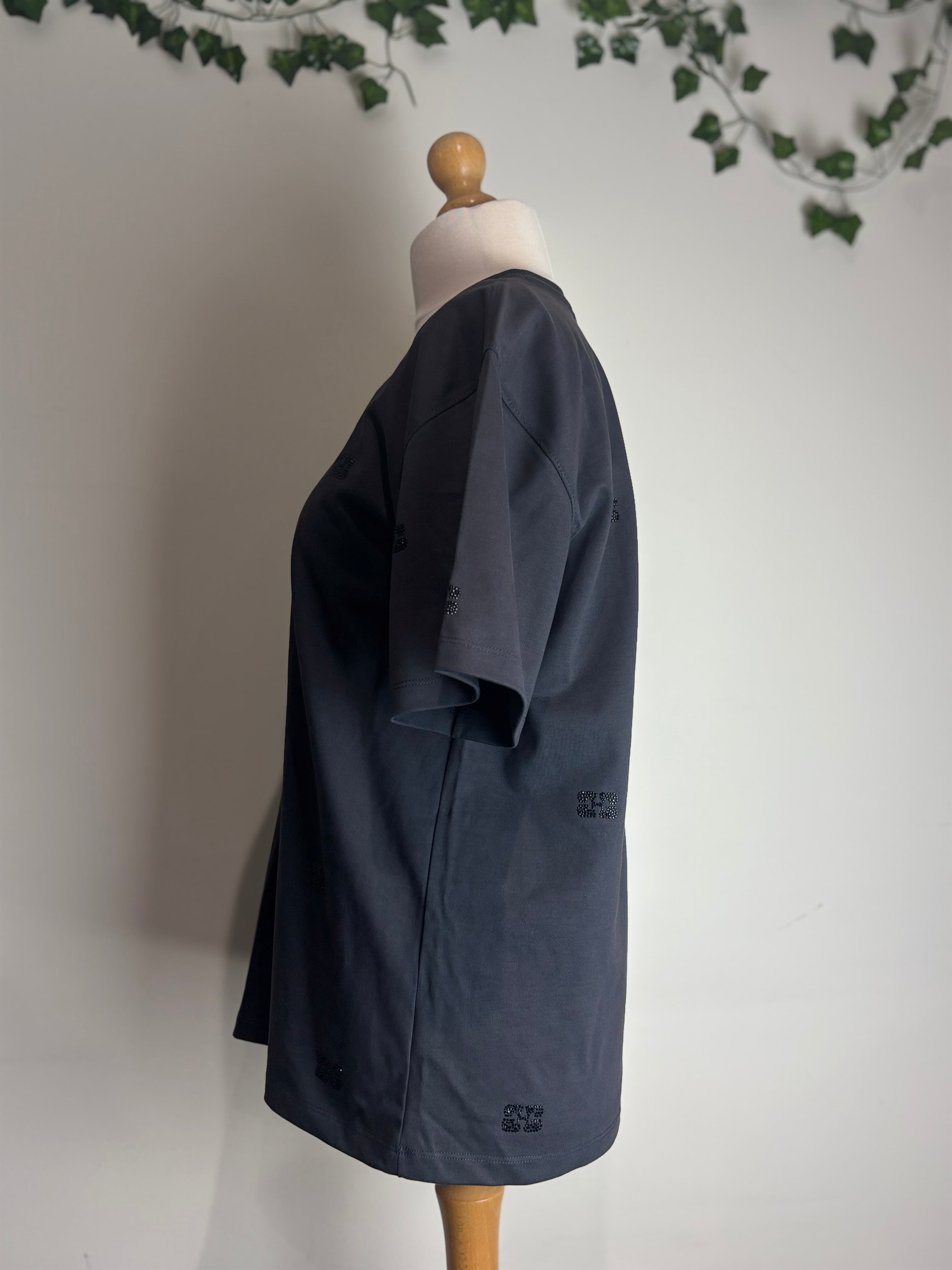 GANNI Phantom Black Logo Embellished Tee