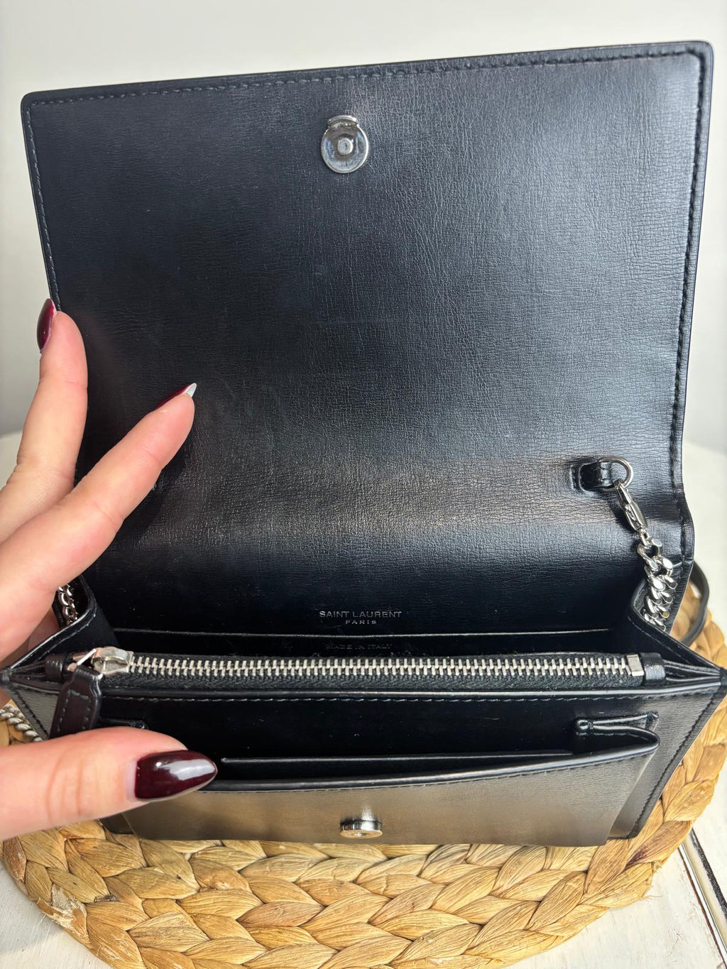 YSL Black Sunset Top Handle Chain Wallet
