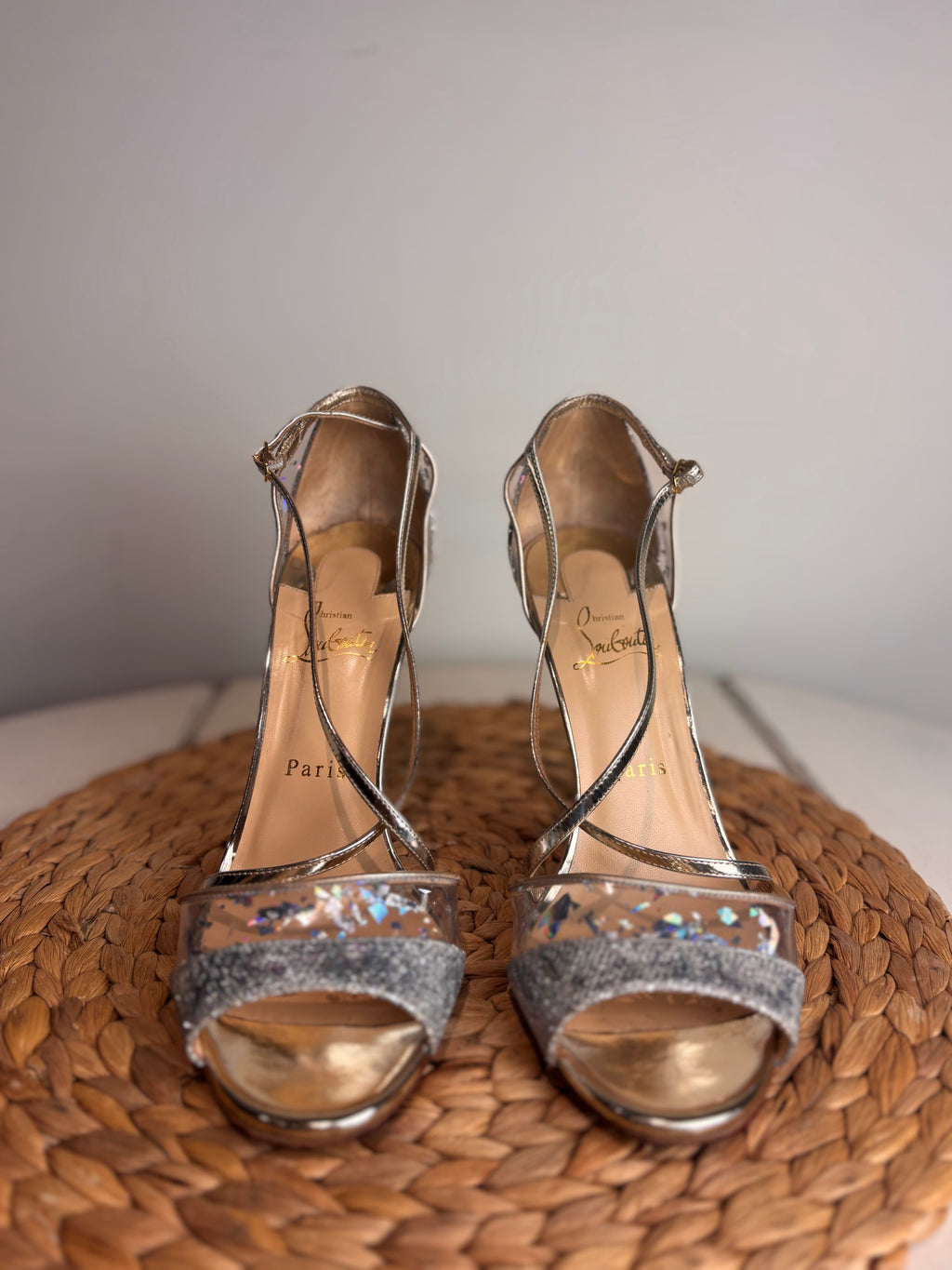Christian Louboutin Slikova 100 Heels (Glitter Iridescent PVC)
