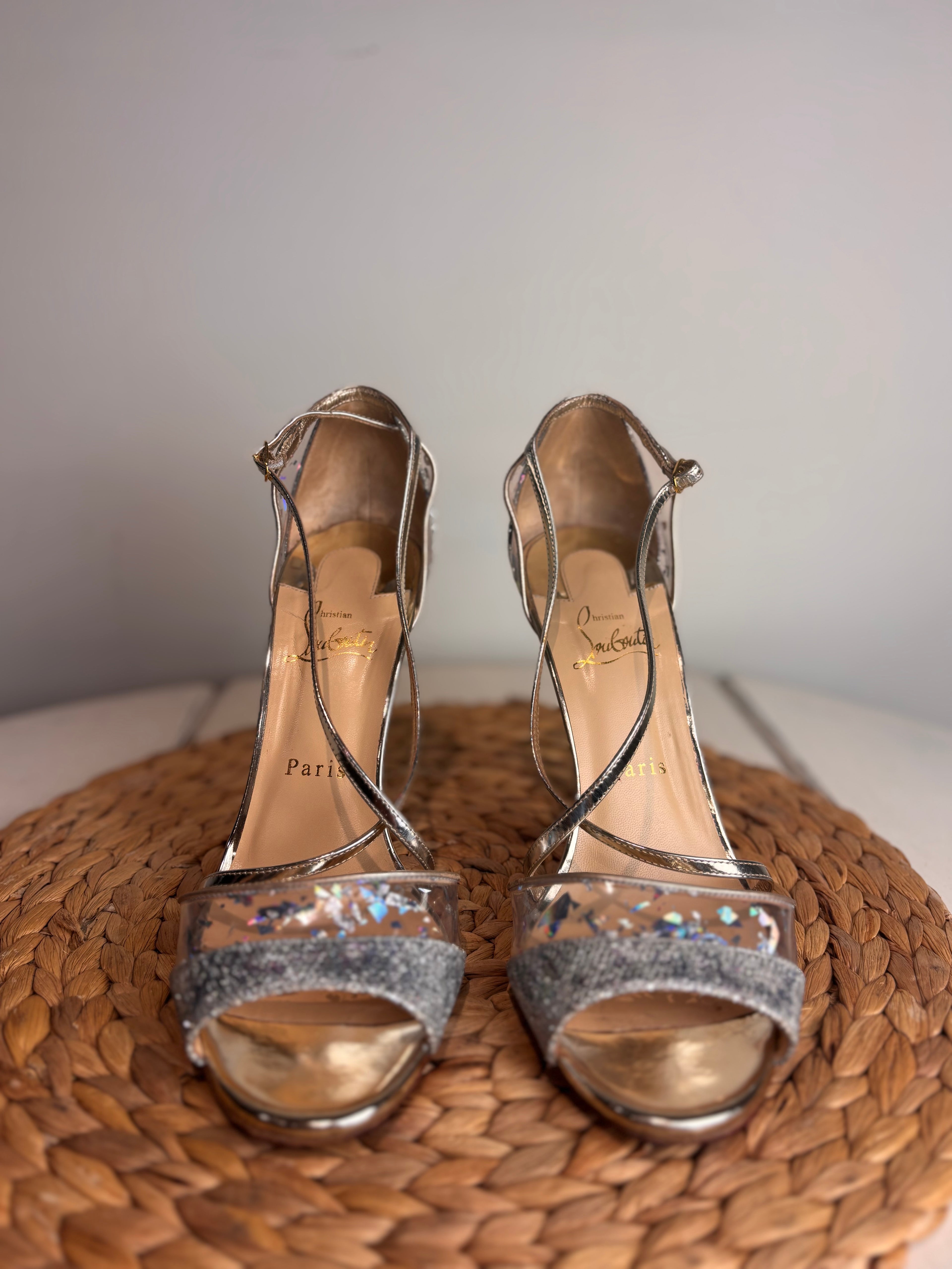 Christian Louboutin Slikova 100 Heels (Glitter Iridescent PVC)