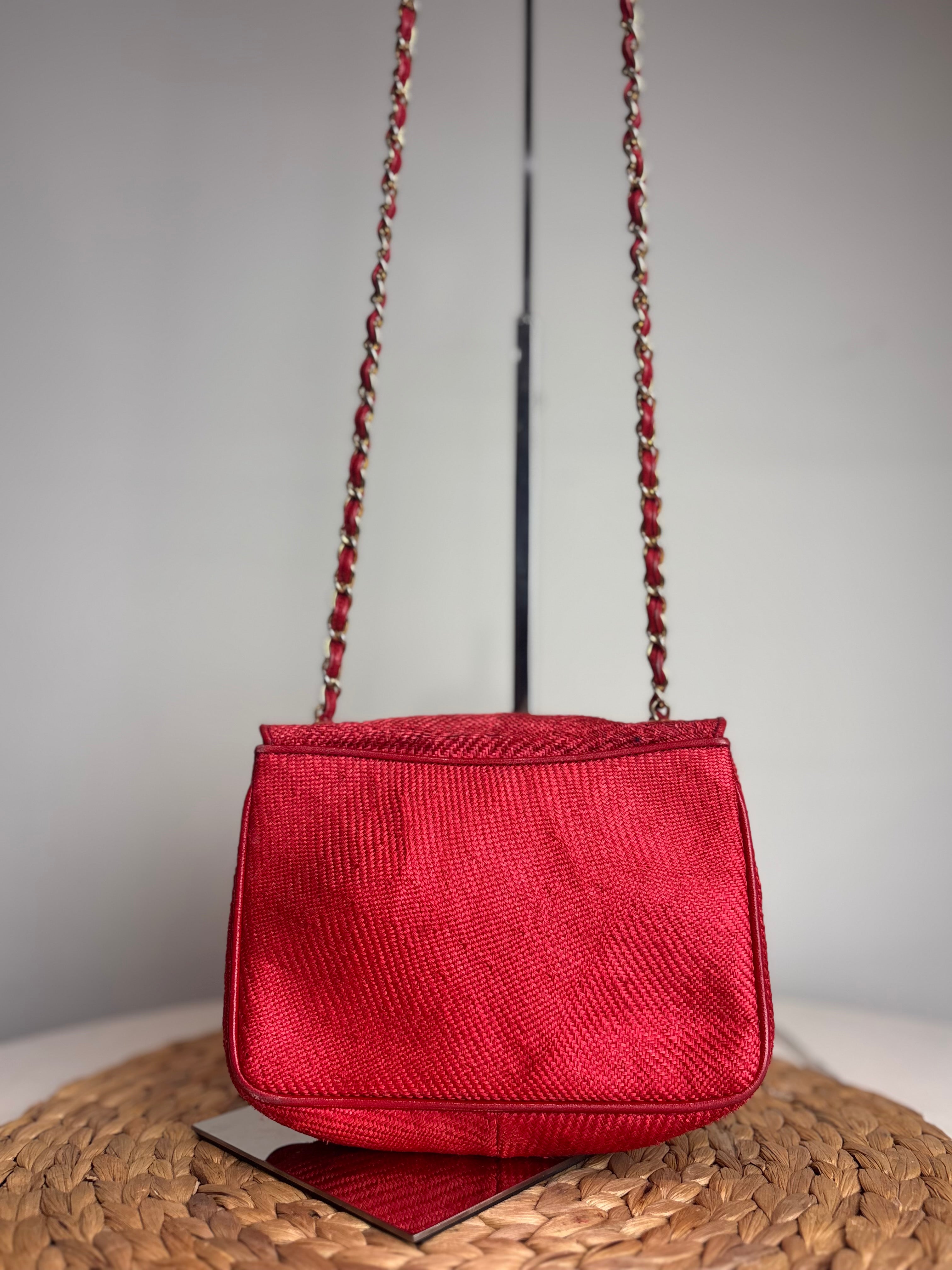 Chanel Red Raffia Mania Shoulder Bag (22K-24K Gold Hardware)