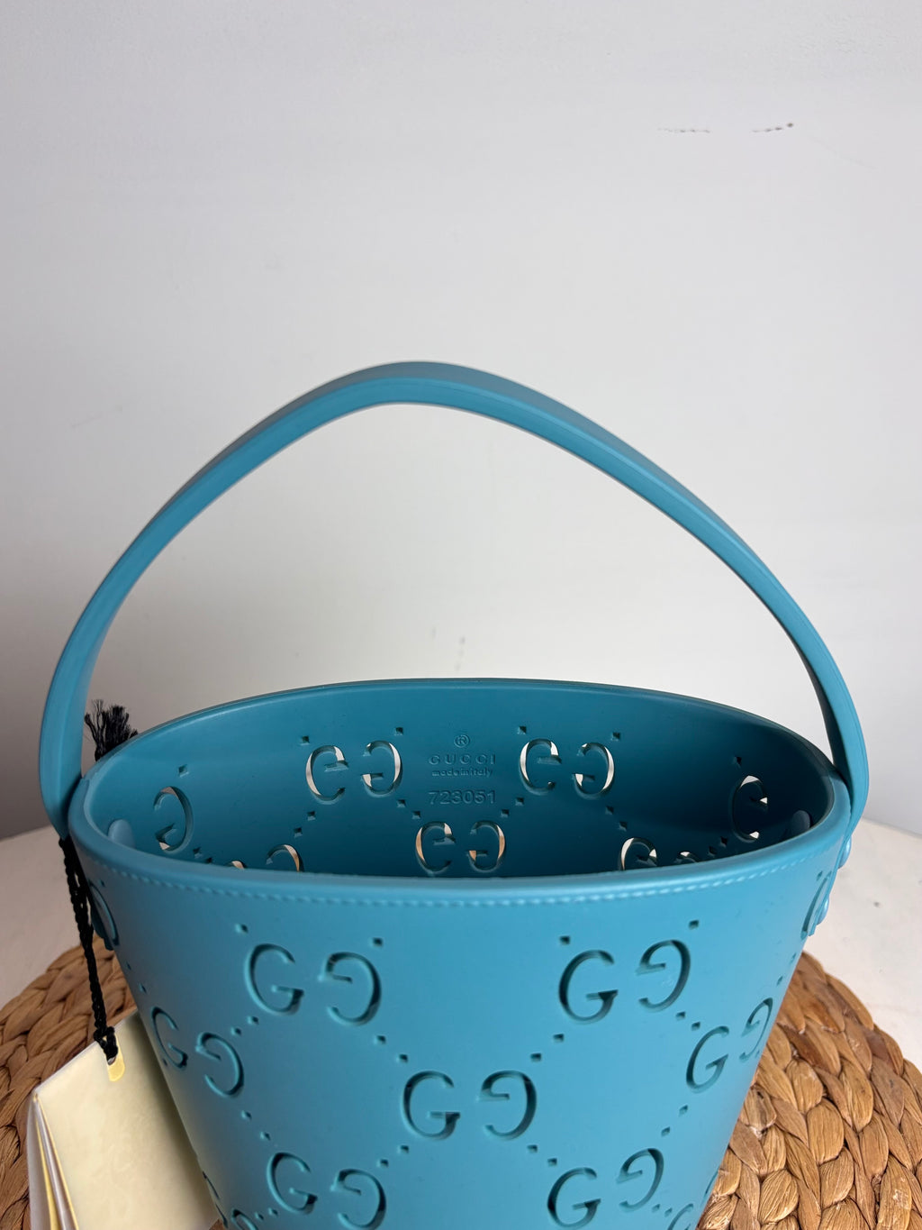 GUCCI Blue GG Perforated Rubber Bucket Bag