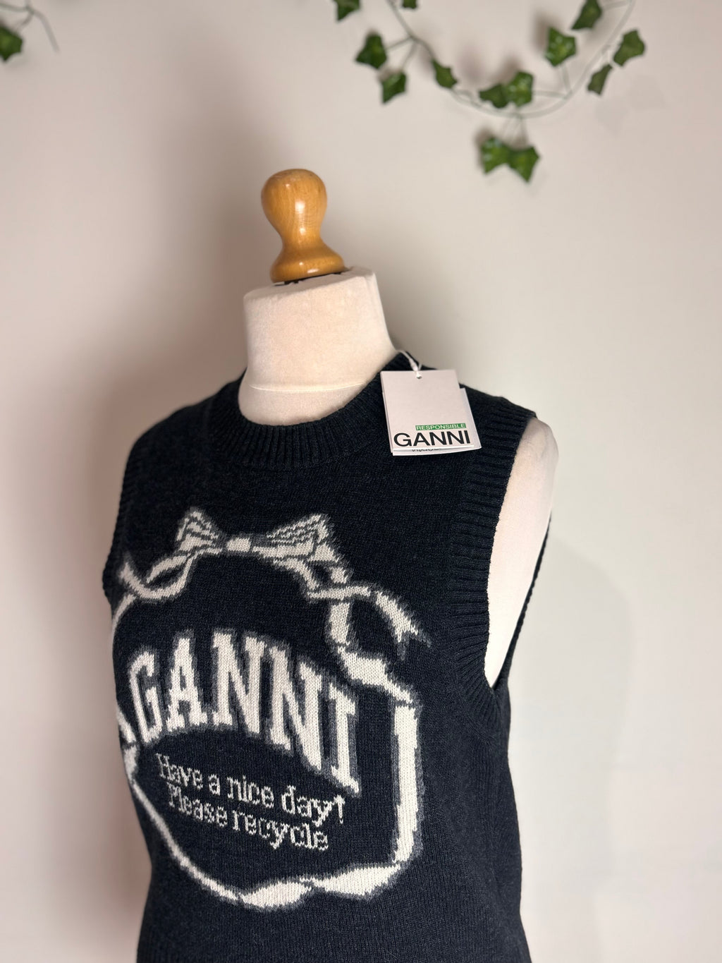 GANNI 'Have a nice day!' Intarsia Wool Vest (BNWT)