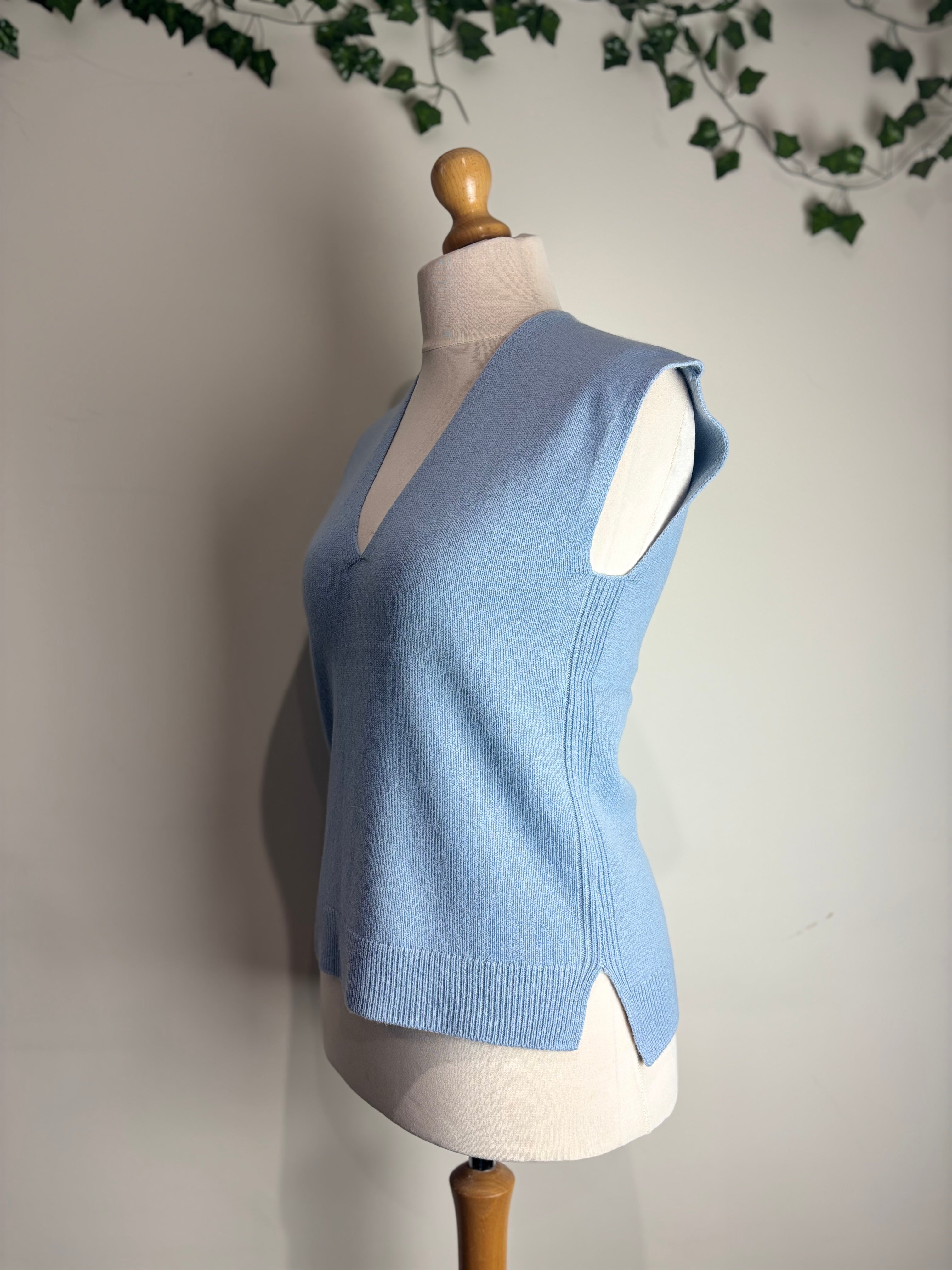 ME+EM Baby Blue V-Neck Wool & Cashmere Vest