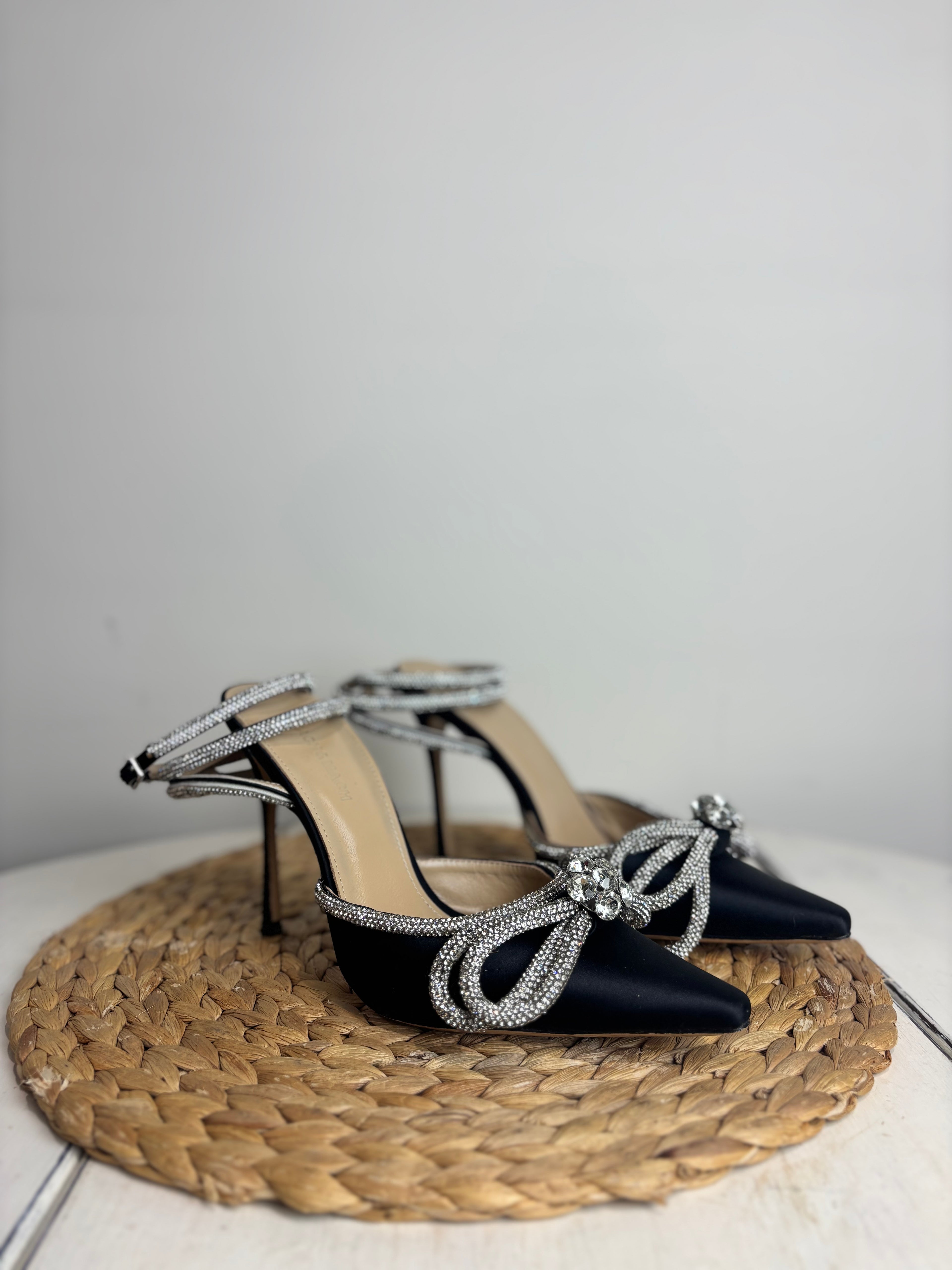 Mach & Mach Double Bow Crystal Satin Heels