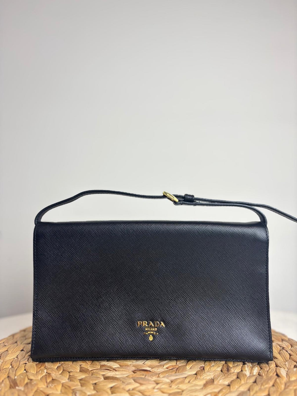 Prada Black Saffiano Leather Pouchette