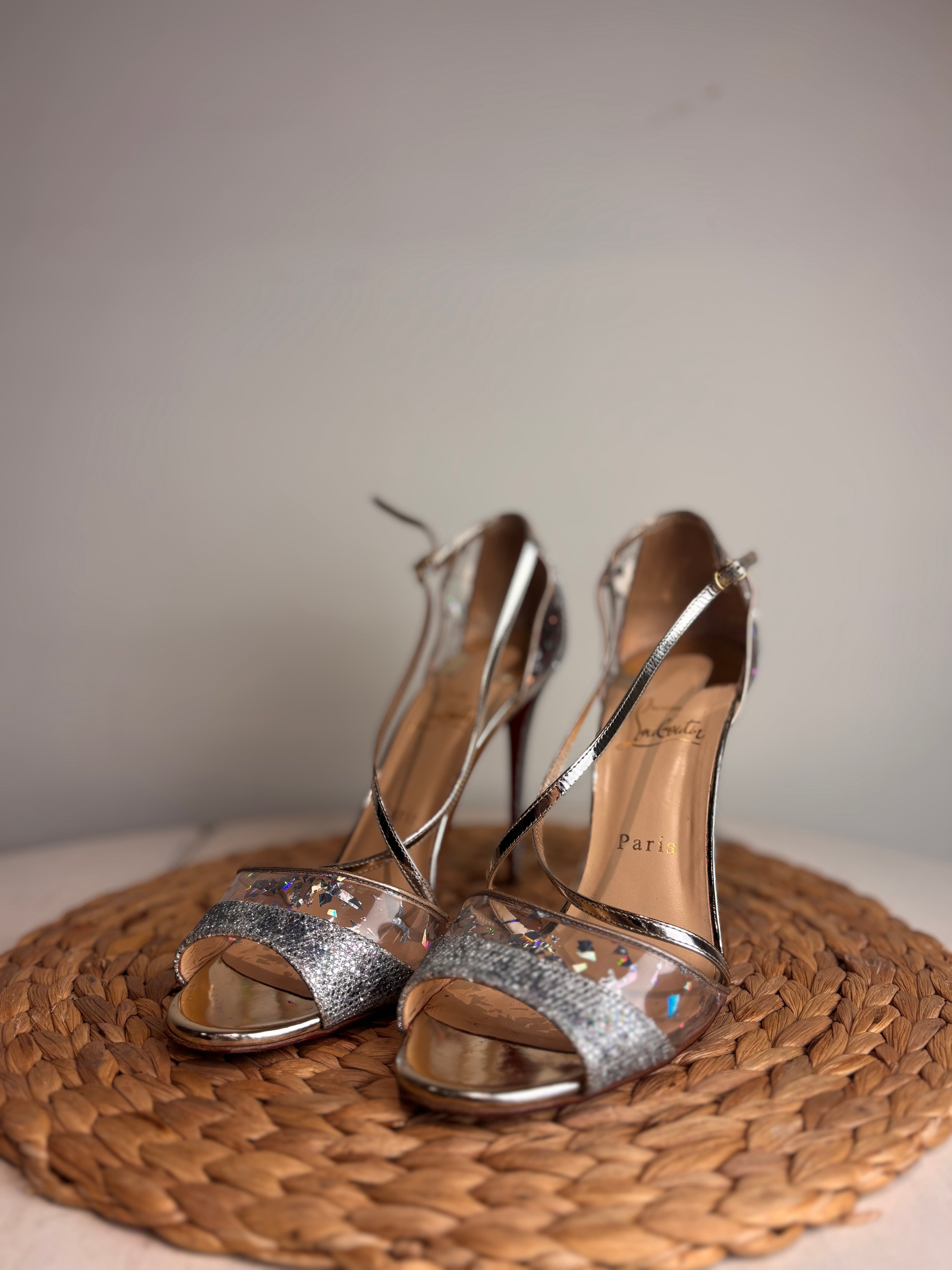 Christian Louboutin Slikova 100 Heels (Glitter Iridescent PVC)