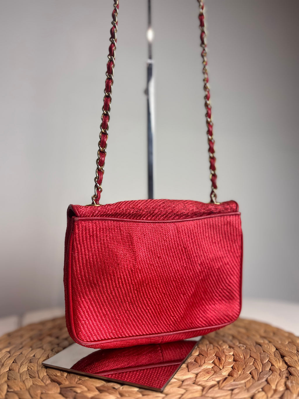 Chanel Red Raffia Mania Shoulder Bag (22K-24K Gold Hardware)