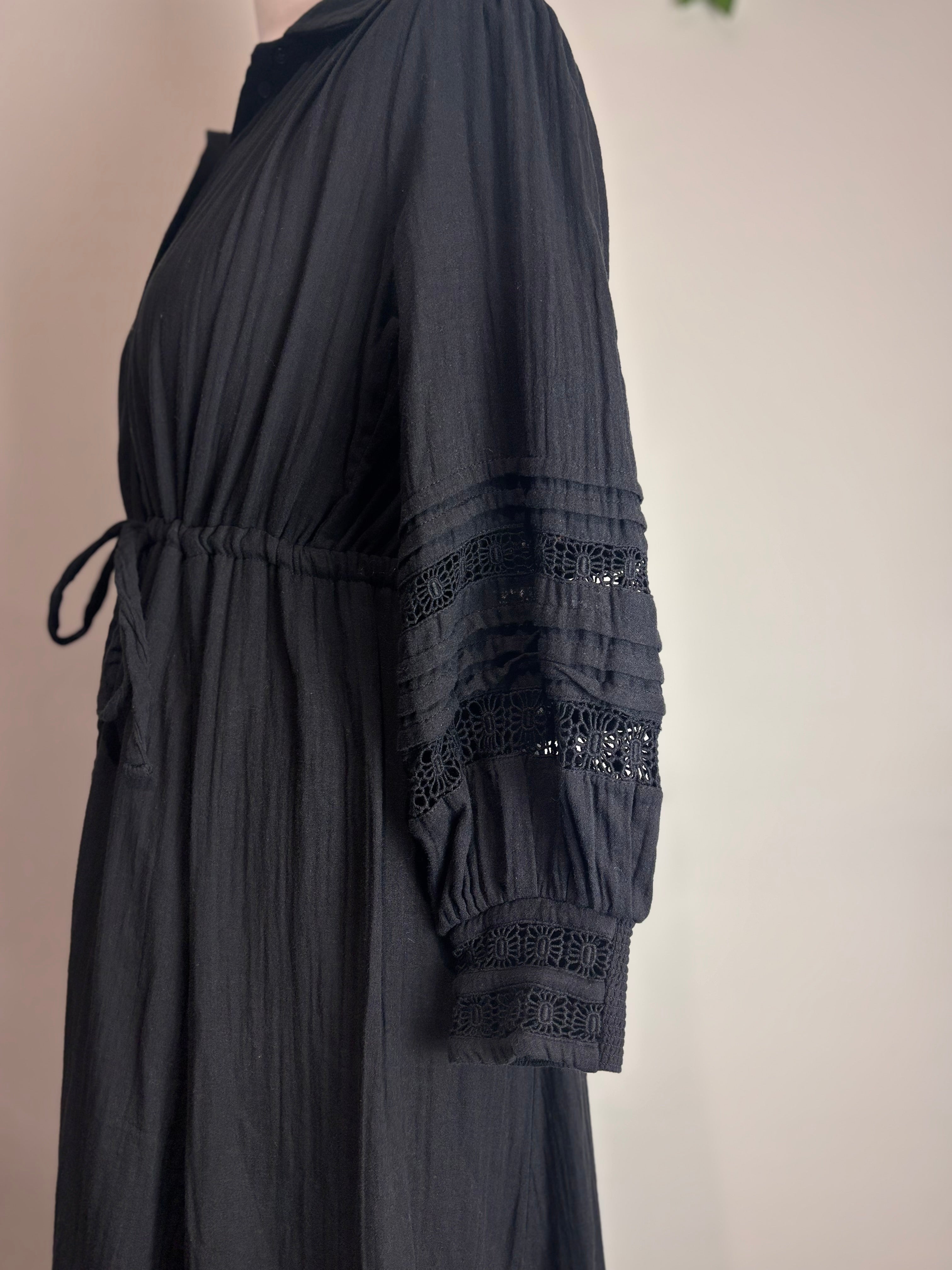 ME+EM Black Cheesecloth Drawstring Maxi Dress