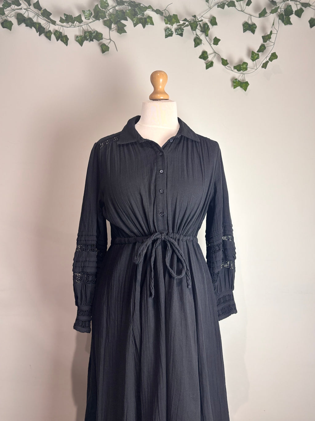 ME+EM Black Cheesecloth Drawstring Maxi Dress