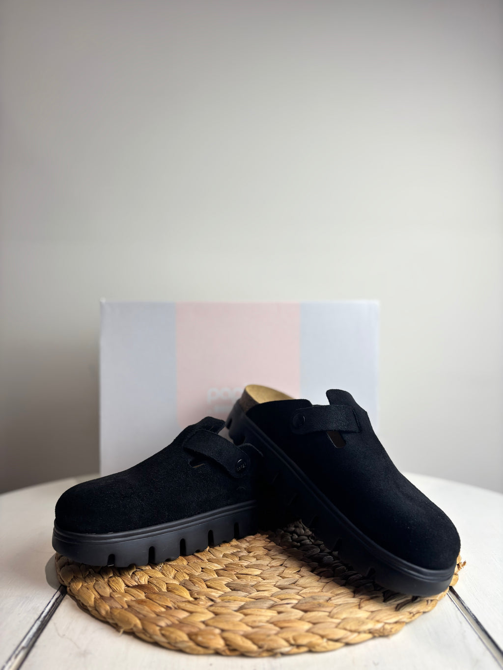 Birkenstock Papilo Boston Black Suede Clogs