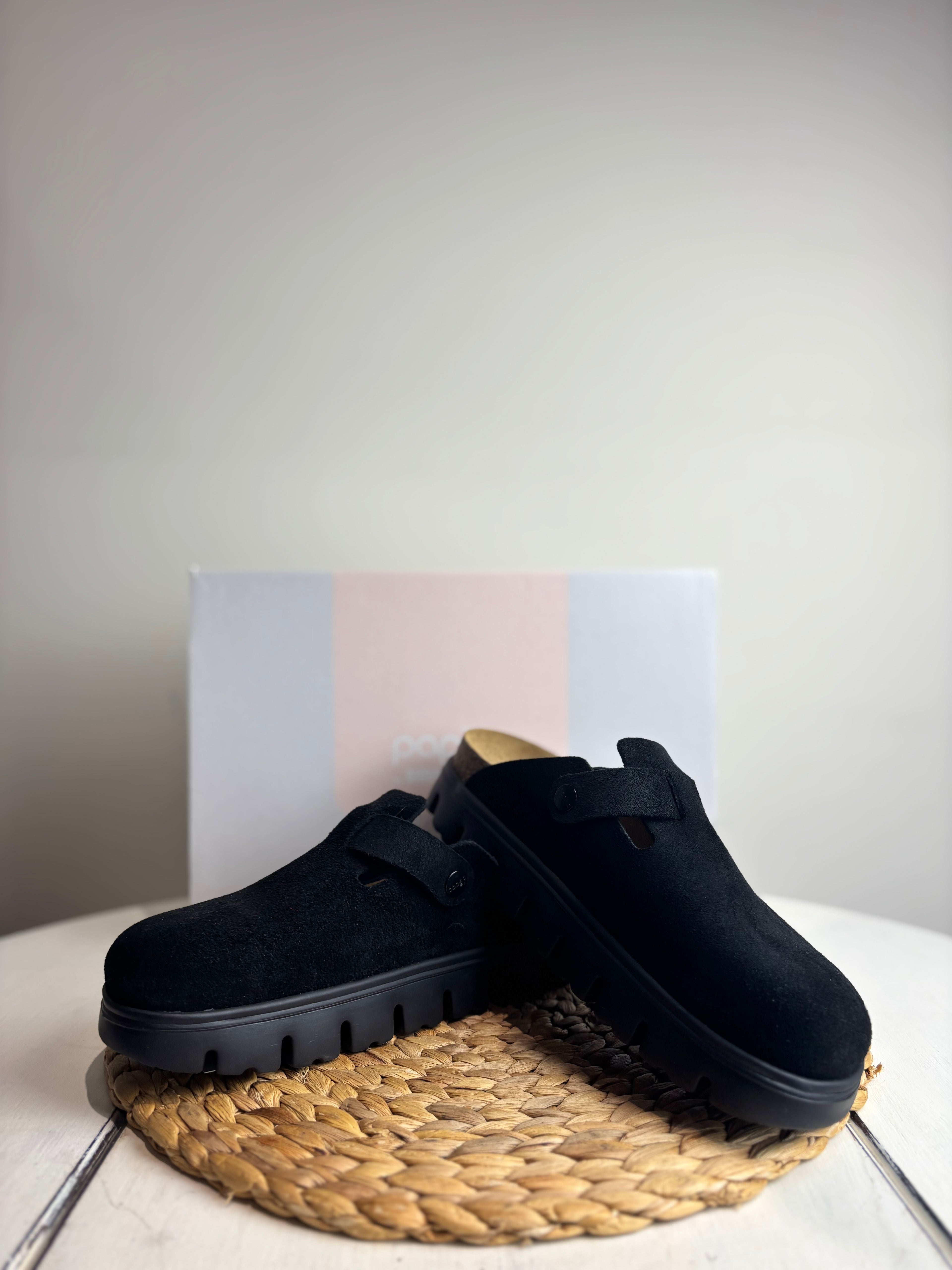 Birkenstock Papilo Boston Black Suede Clogs