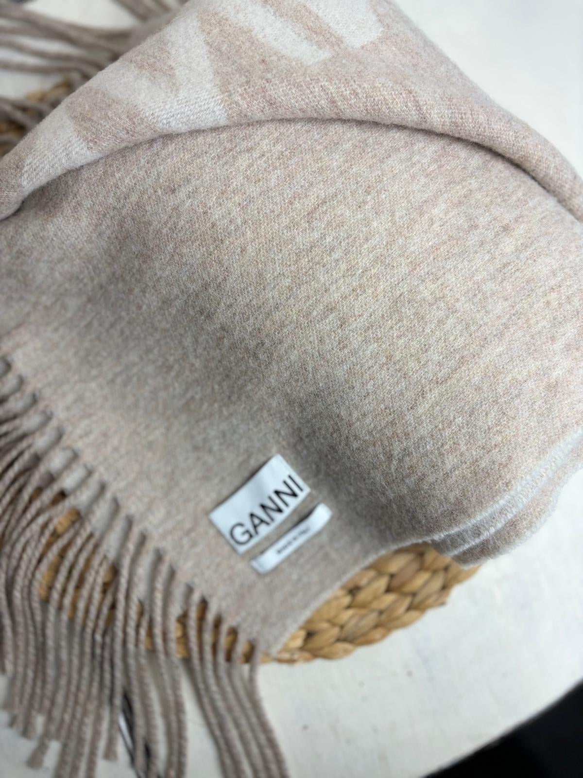 GANNI Fringed Wool Scarf