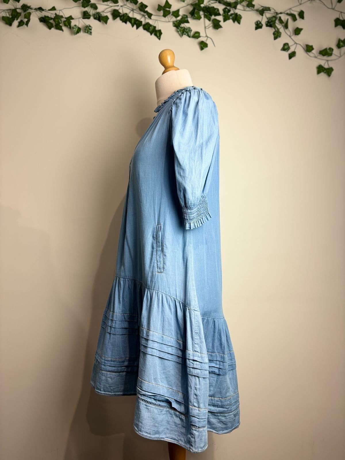 ME+EM Ruched Cotton-Chambray Midi Dress