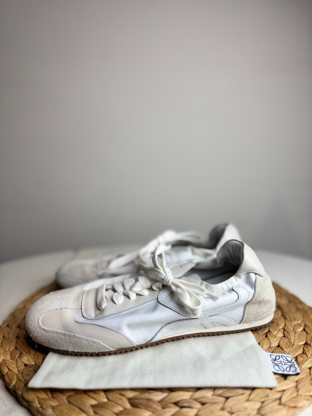 Loewe Flow Runner in White Leather & Suede