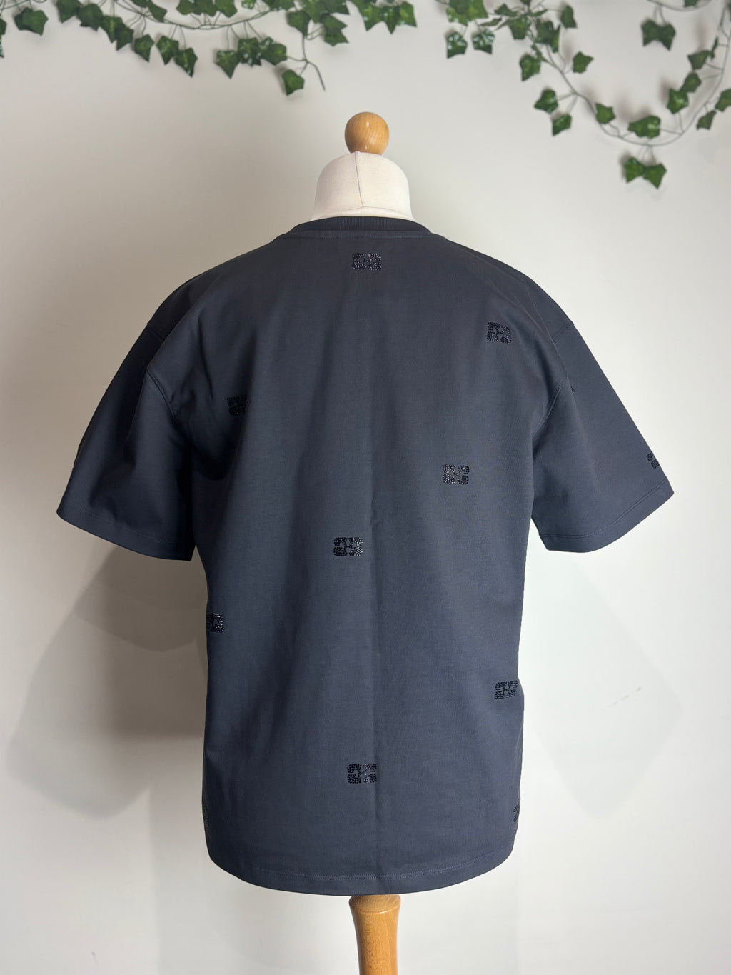 GANNI Phantom Black Logo Embellished Tee