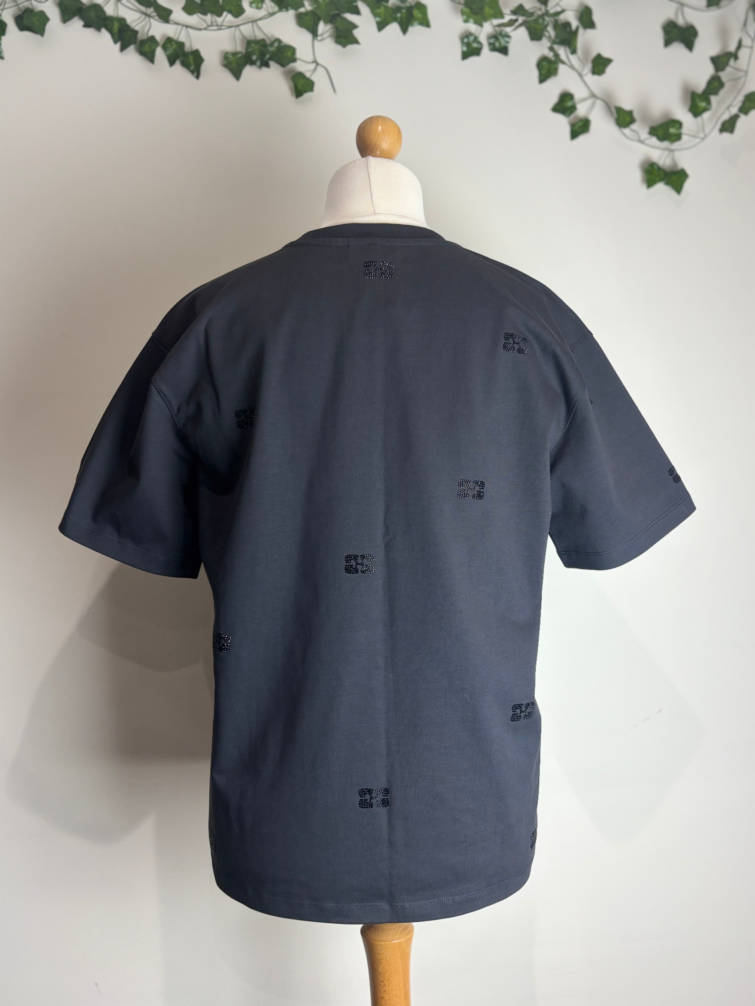 GANNI Phantom Black Logo Embellished Tee